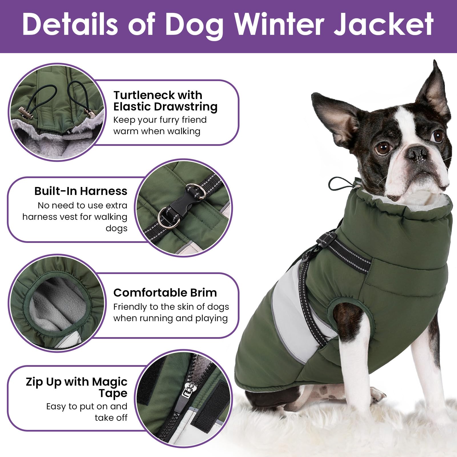 SUNFURA dog coat XXL built-in D-ring for easy leash control.