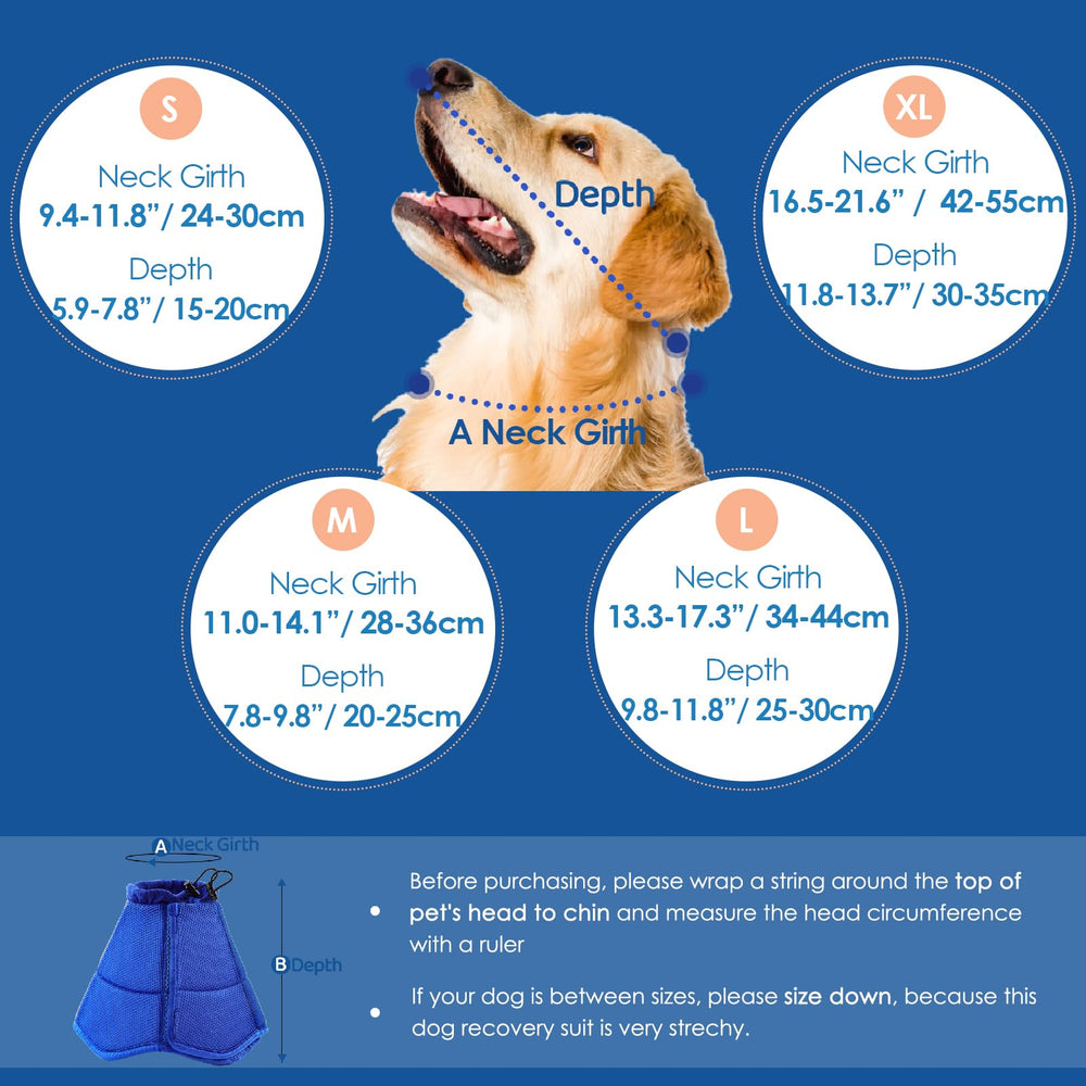 SUNFURA dog cone adjustable-drawstring provides secure, snug fit for varying neck sizes.