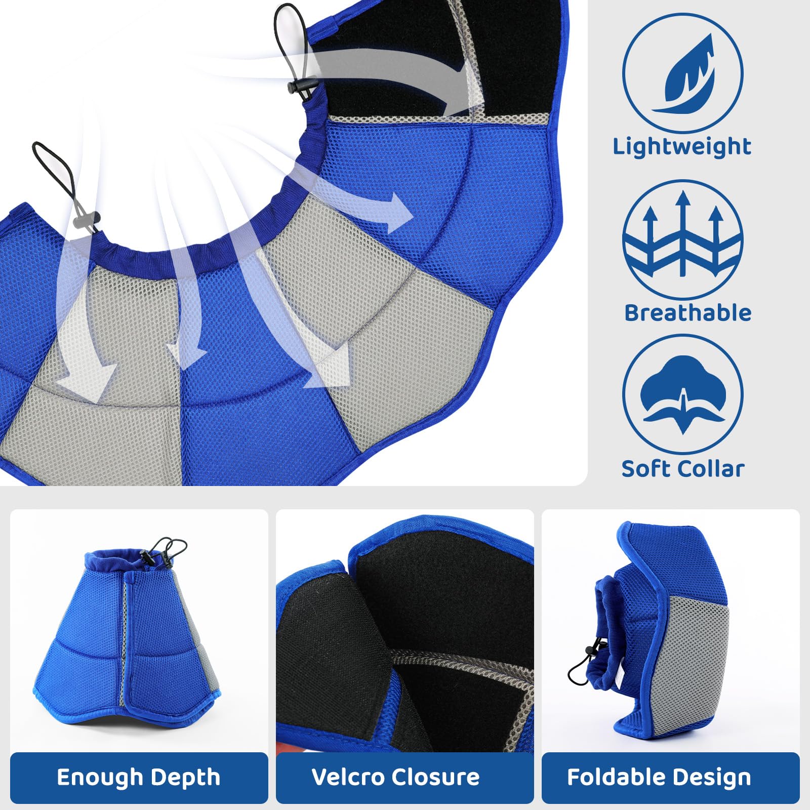 SUNFURA dog cone blue XL adjustable-drawstring ensures a secure, customizable fit