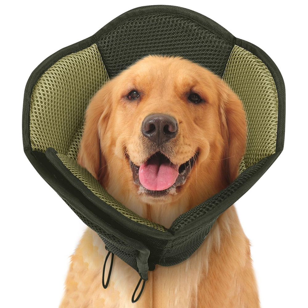 SUNFURA dog cone with breathable mesh for post-surgery comfort and skin protection.