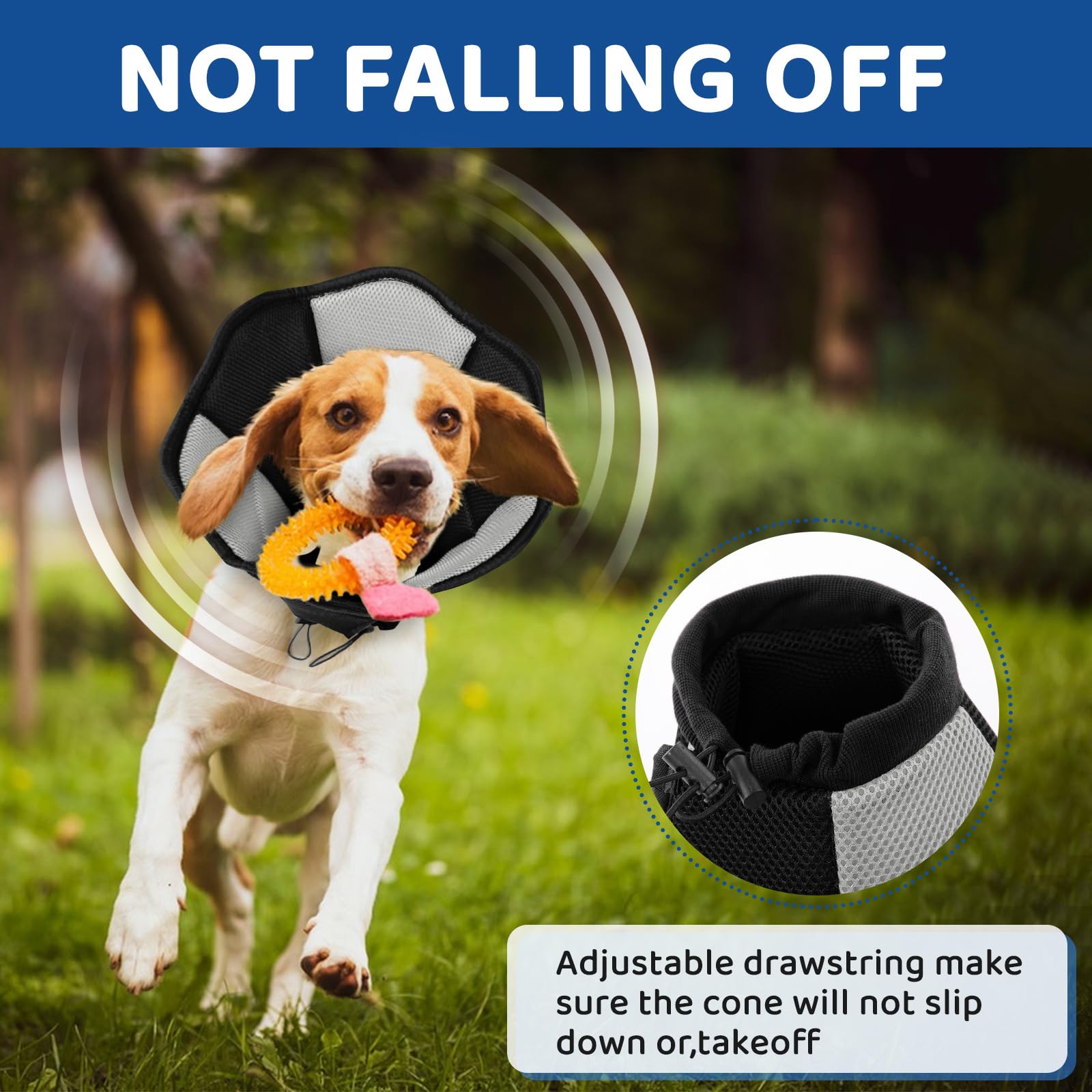 SUNFURA dog cone adjustable-closure illustrates quick on/off for busy owners.