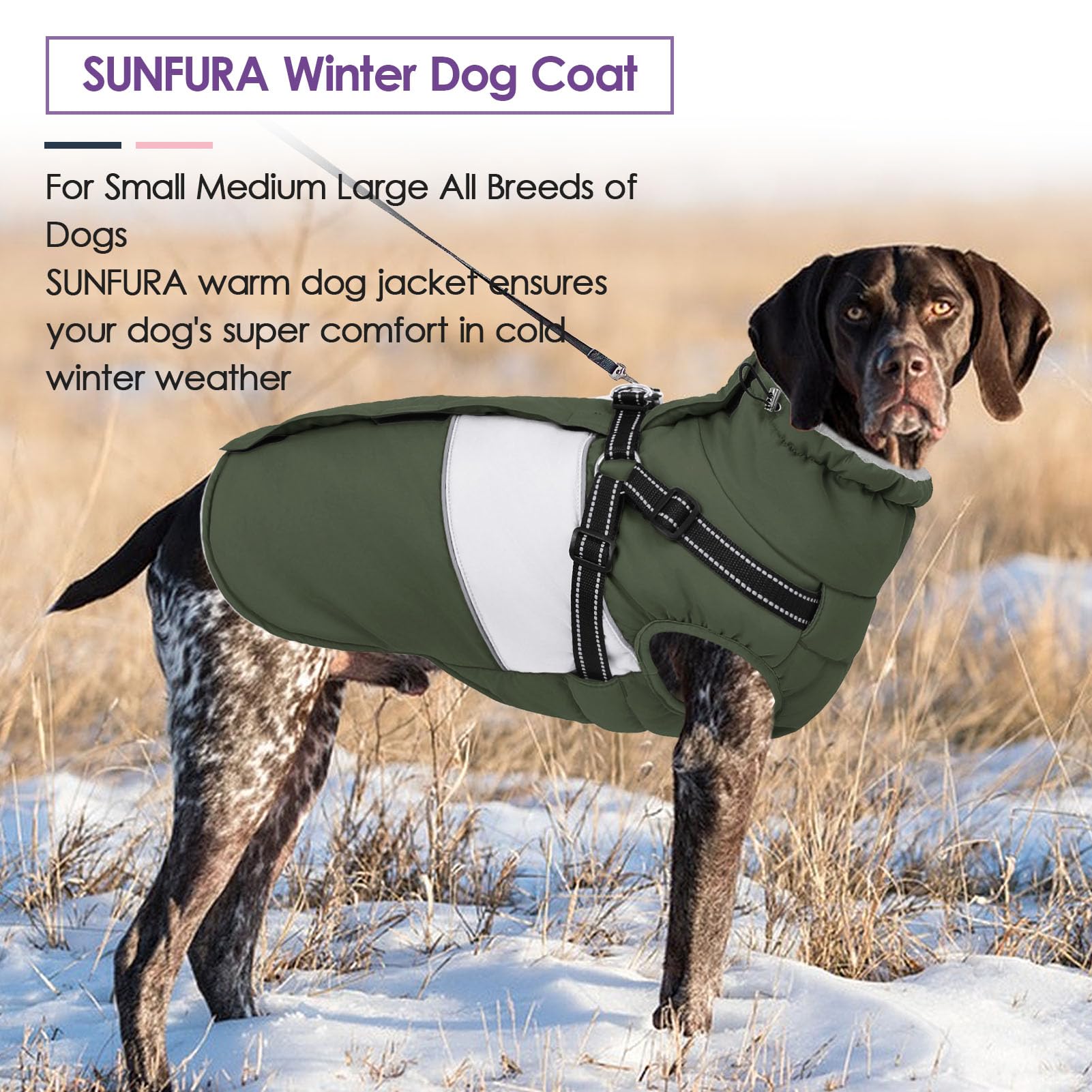 SUNFURA dog jacket built-in harness with D-ring enables secure leash use