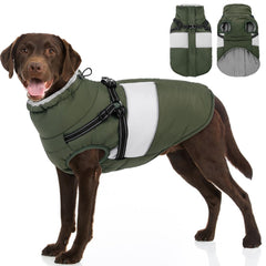 SUNFURA dog jacket front view shows warm fleece and secure fit for cold walks