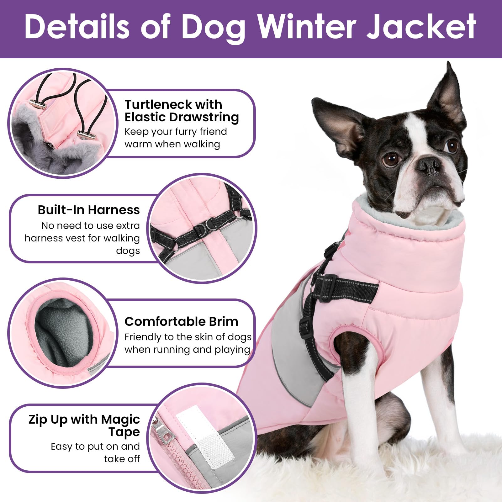 SUNFURA dog jacket reflective trims improve nighttime visibility.