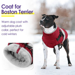 SUNFURA dog winter coat back view with reflective trim enhances visibility during night strolls.