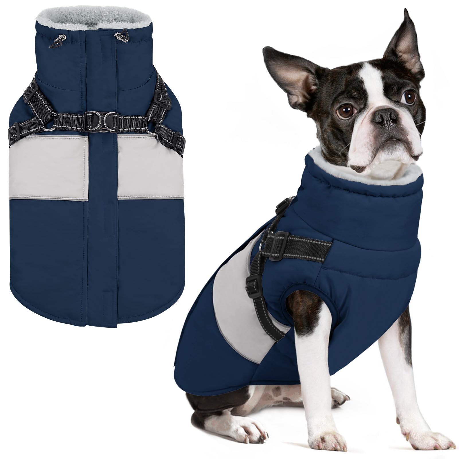 SUNFURA dog winter coat front view for a secure medium-dog fit