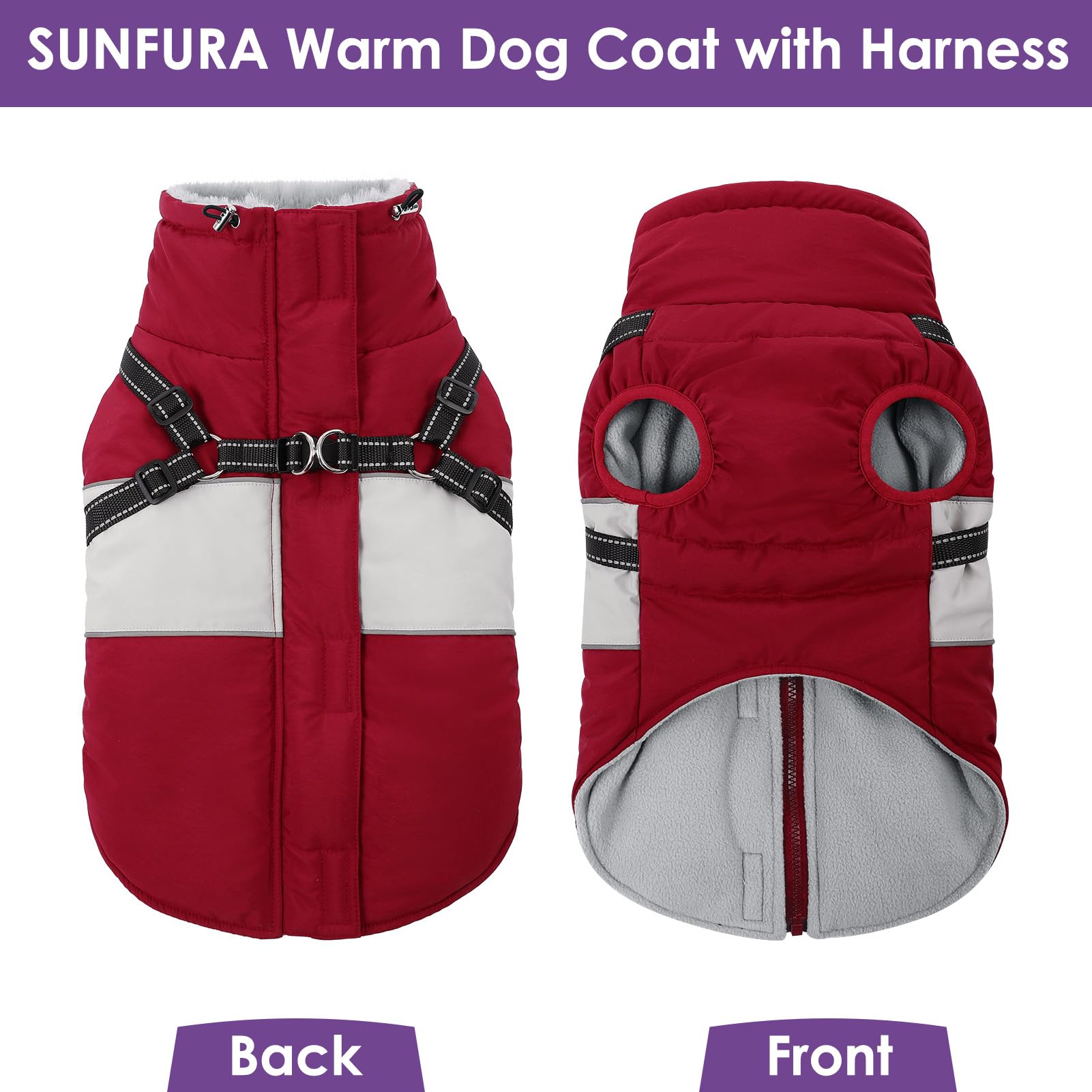 SUNFURA dog winter coat model-walking illustrates all-breed fit in action.