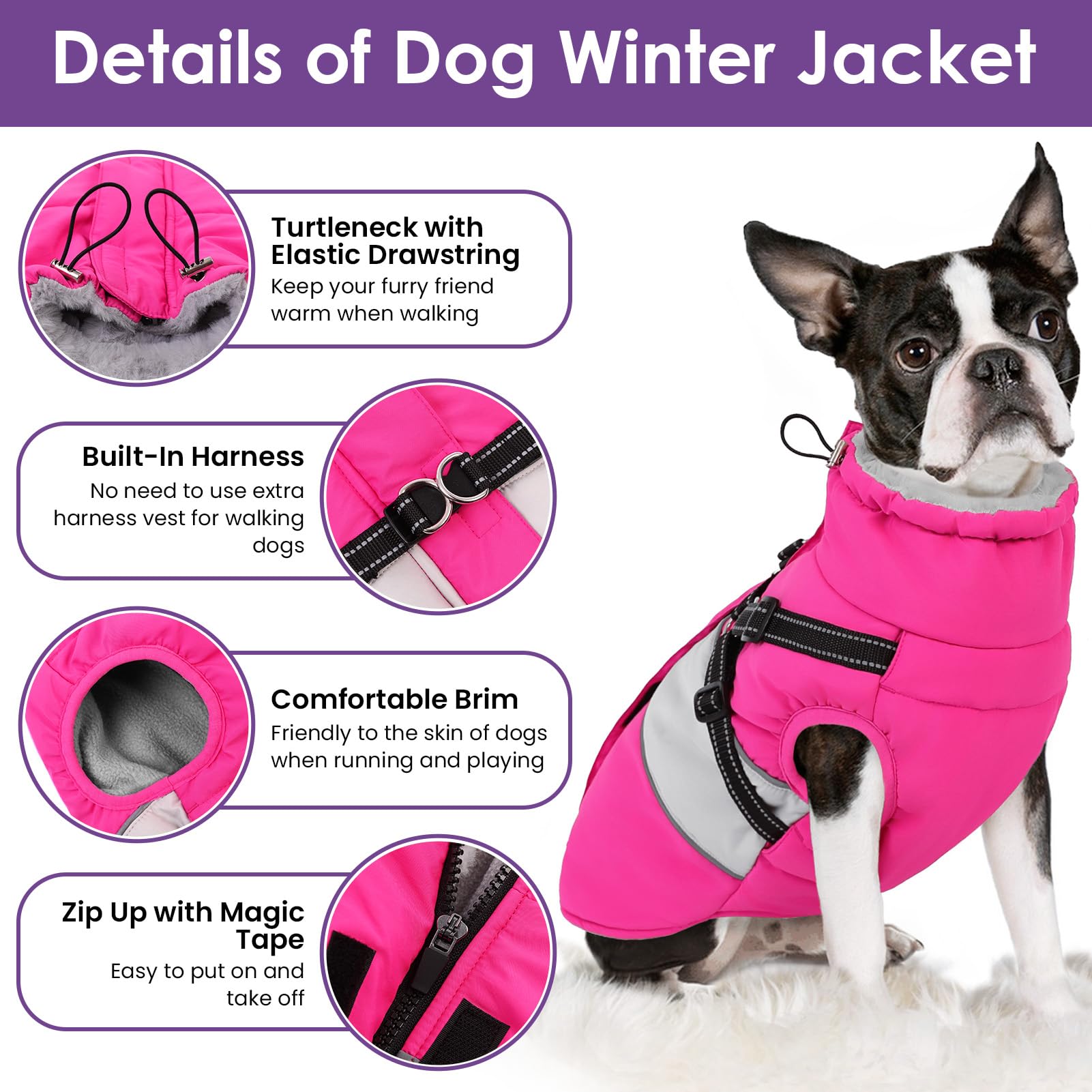SUNFURA dog winter coat reflective trim at night improves visibility during evening outings