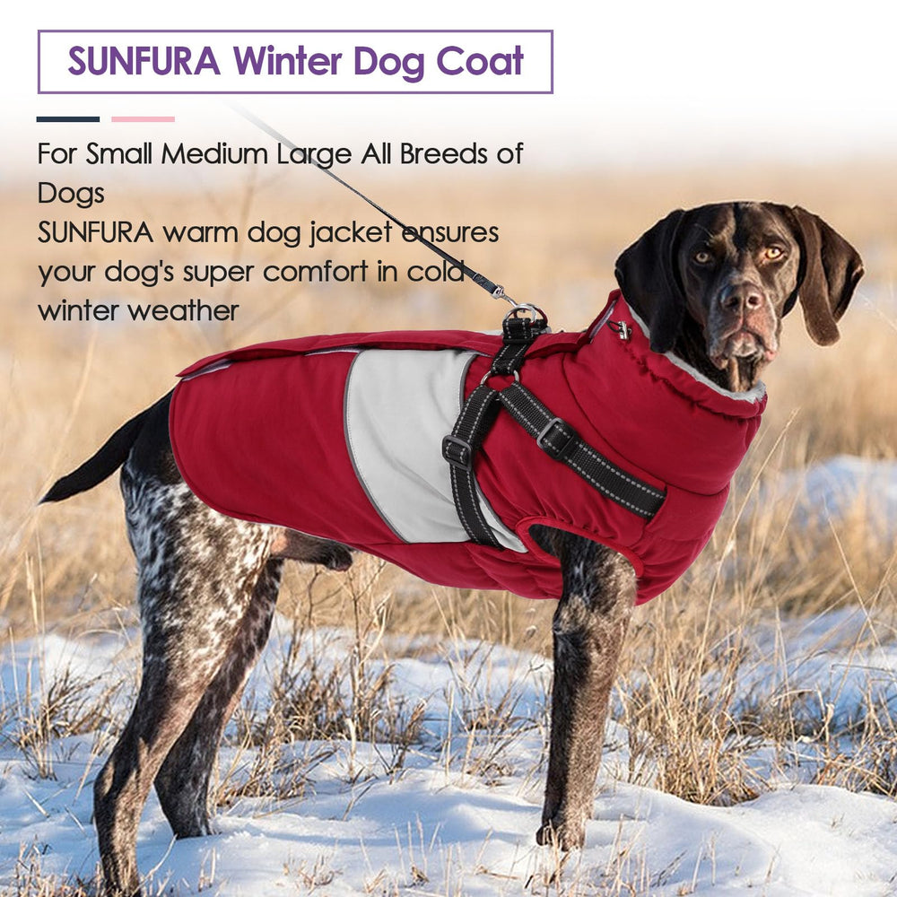 SUNFURA dog winter coat windproof-collar showcases snug protection against gusts.