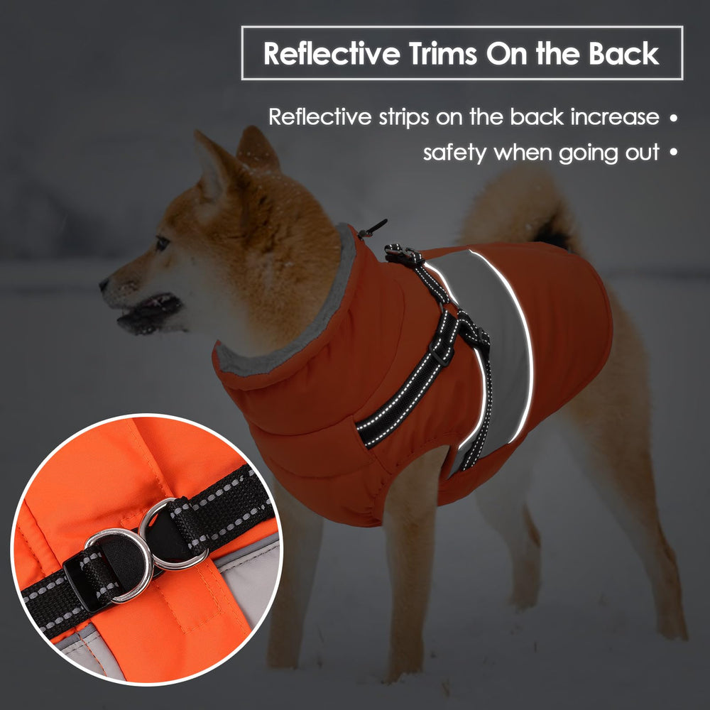 SUNFURA dog winter coat zip-up closure simplifies easy on and off.