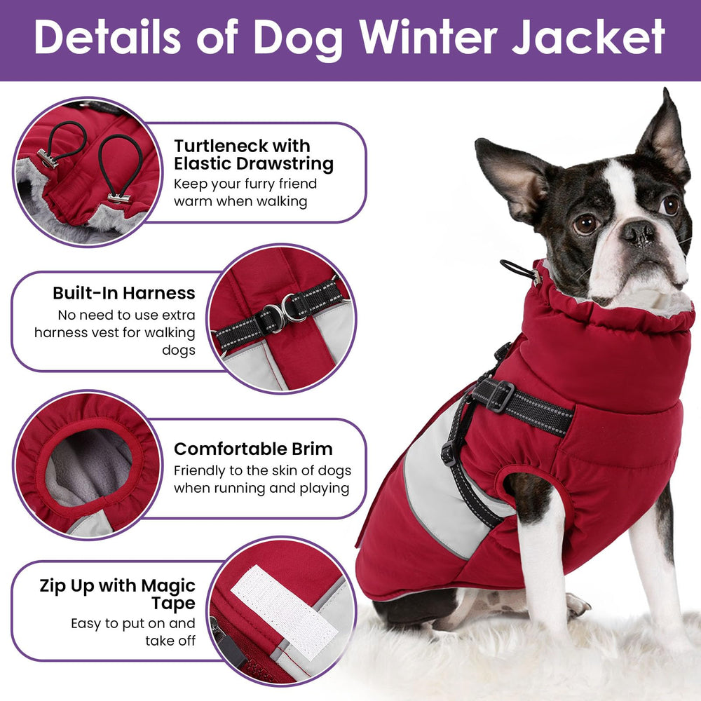 SUNFURA dog winter coat zipper-closure highlights easy on/off for quick outfitting.