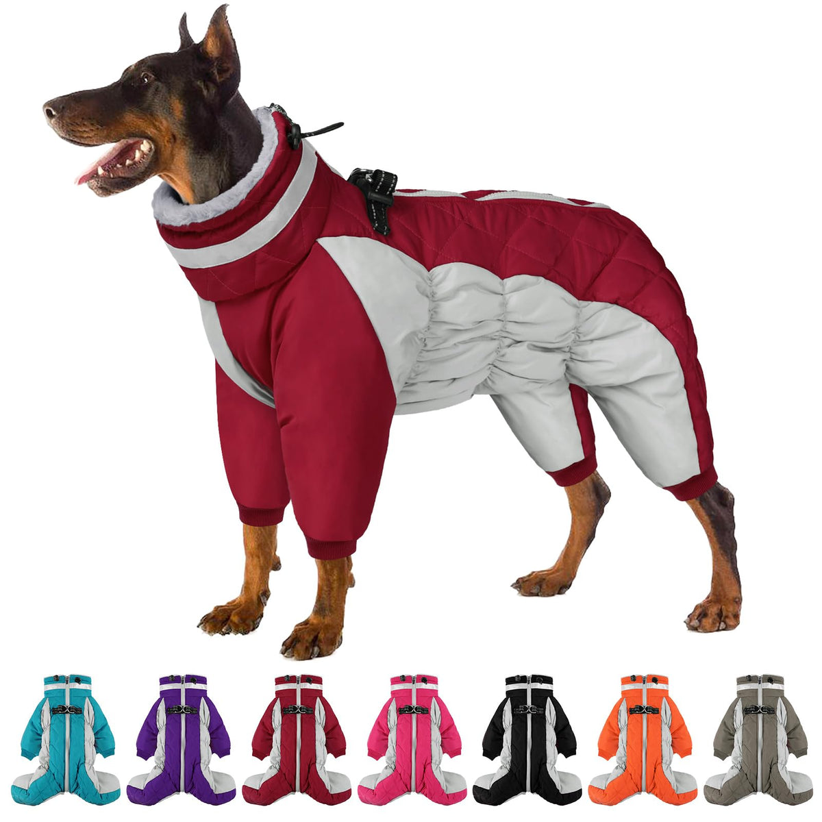 SUNFURA full-body dog coat back zipper for easy on-off during walks.