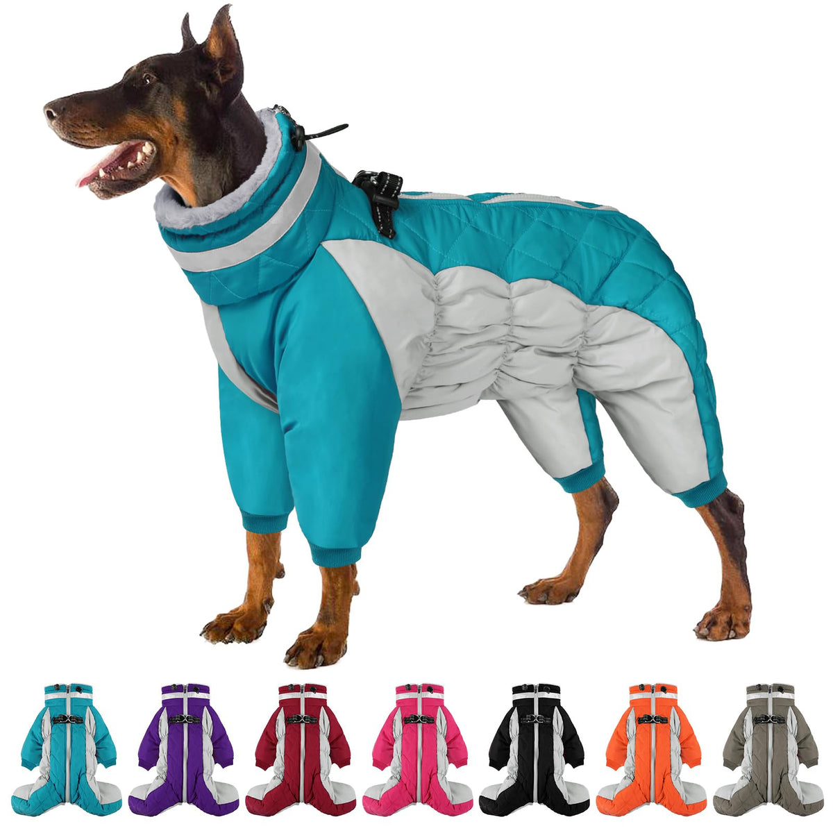 SUNFURA full-body dog coat with warm fleece close-up showing windproof warmth for chilly walks.