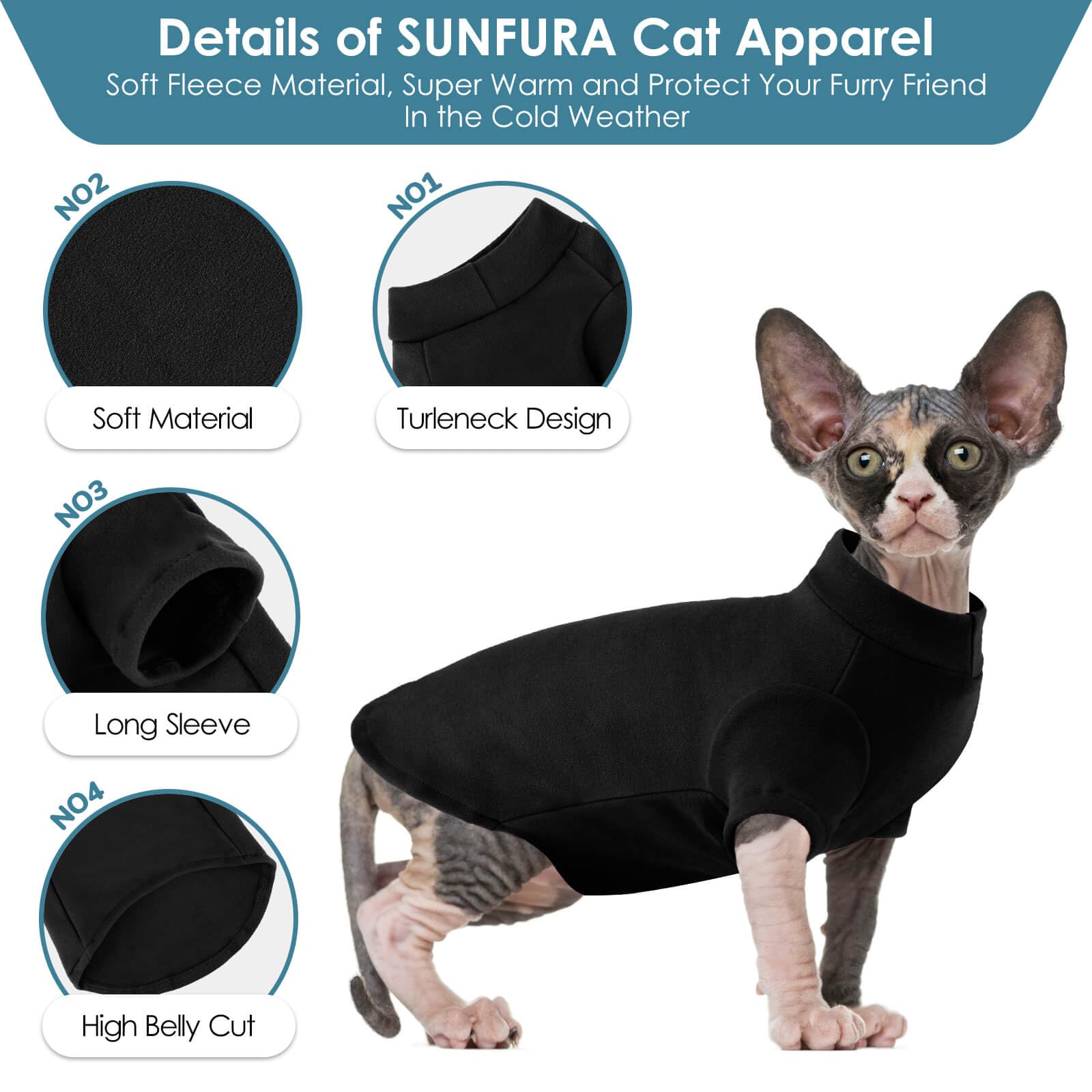 SUNFURA half-sleeve warmth keeps hairless cats comfortable in winter and AC.