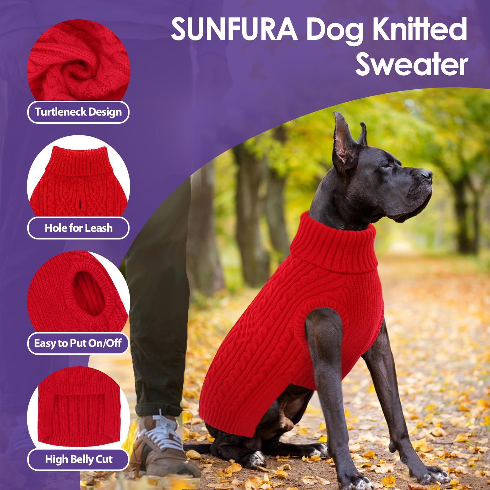 SUNFURA holiday cable-knit dog sweater highlights classic style for parties and photos.