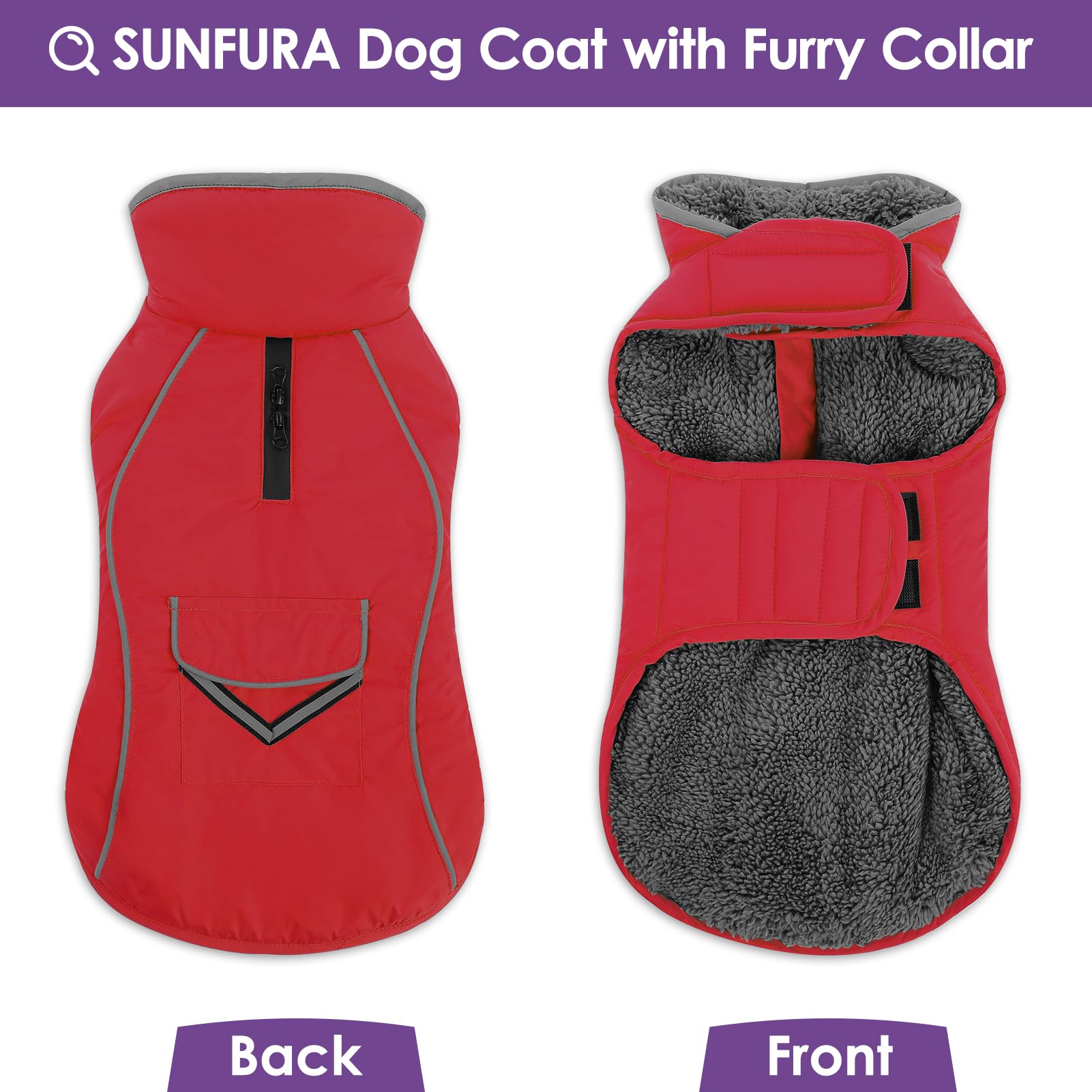 SUNFURA dog coat back pocket for snacks on outdoor adventures