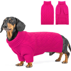 SUNFURA small dog sweater hot pink front view for cozy warmth and easy wear