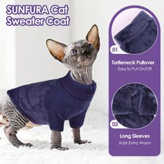 SunFURA two-legged design coat facilitates easy on/off for cats.
