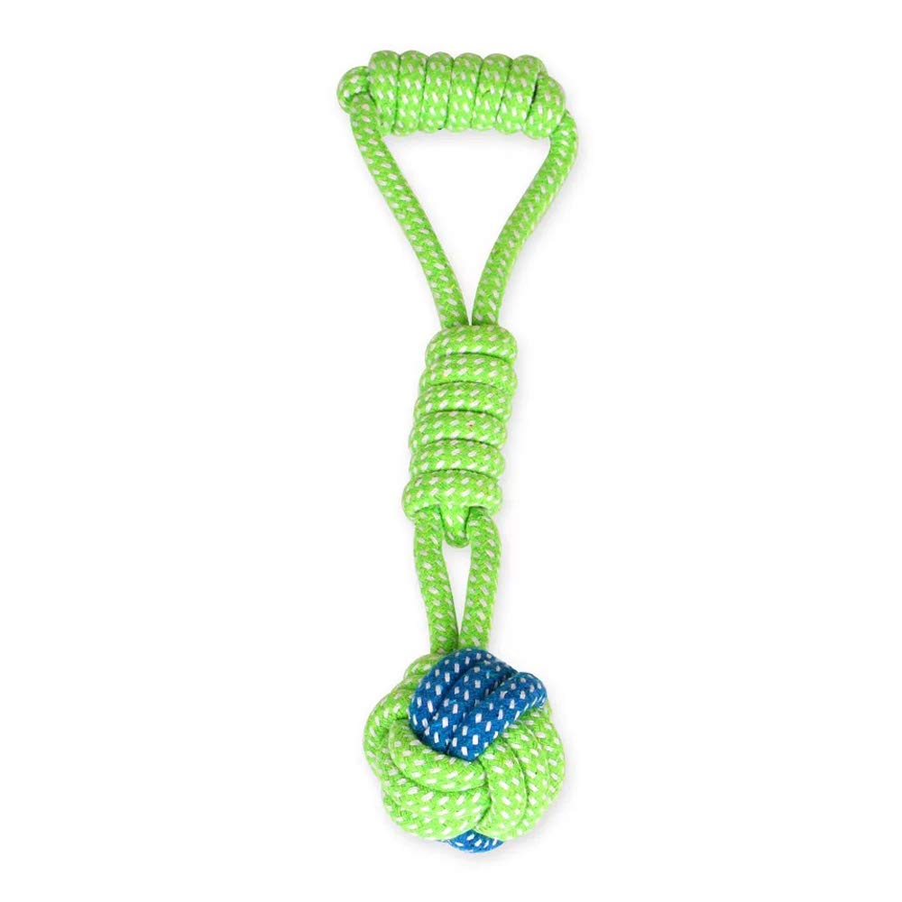 Sunglow rope ball dog toy close-up shows durable cotton braid for chewing