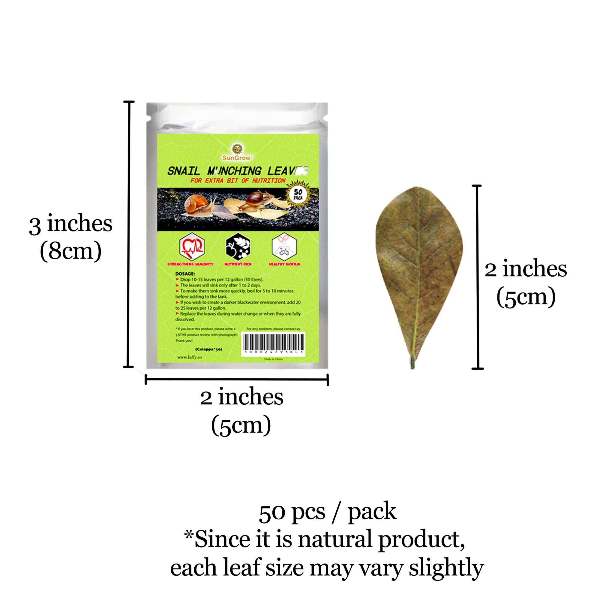 SunGrow 50-pack catappa leaves emphasizes value and bulk convenience.