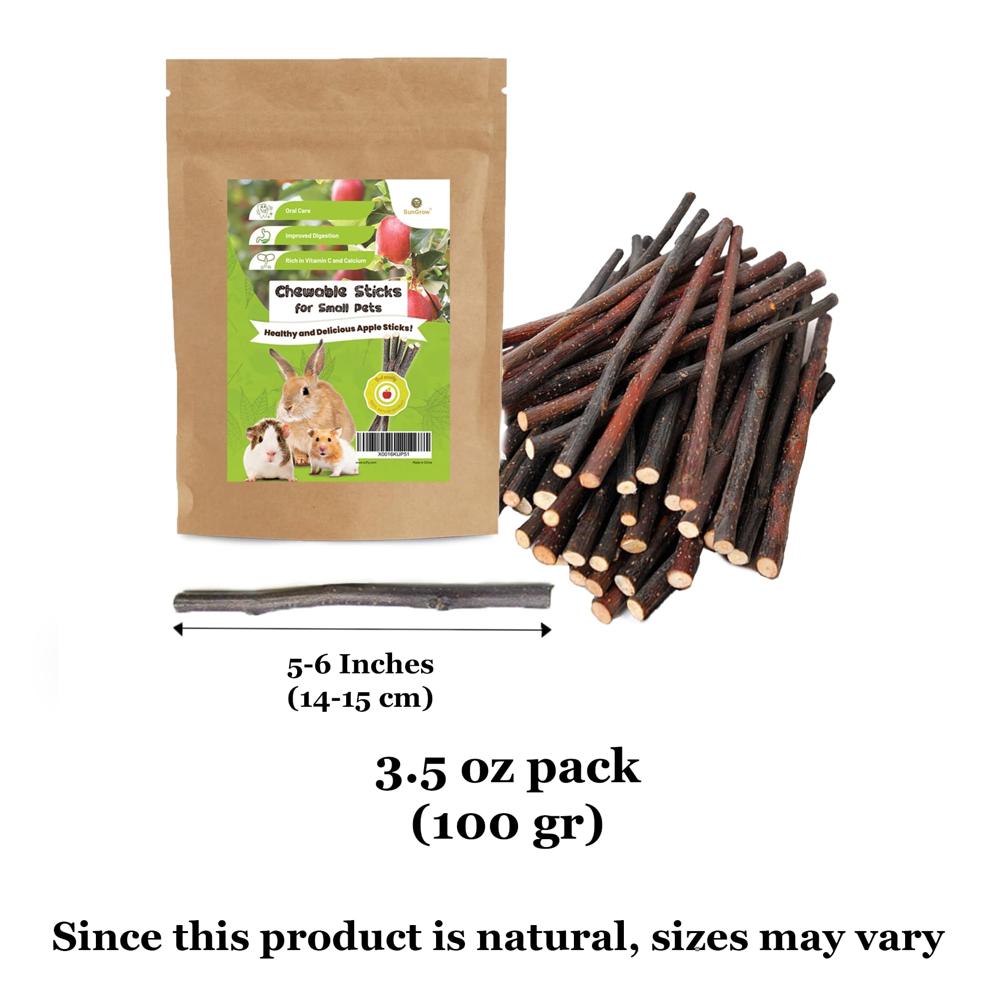 SunGrow Apple Sticks on a play mat demonstrating enrichment and teeth-maintenance in action.