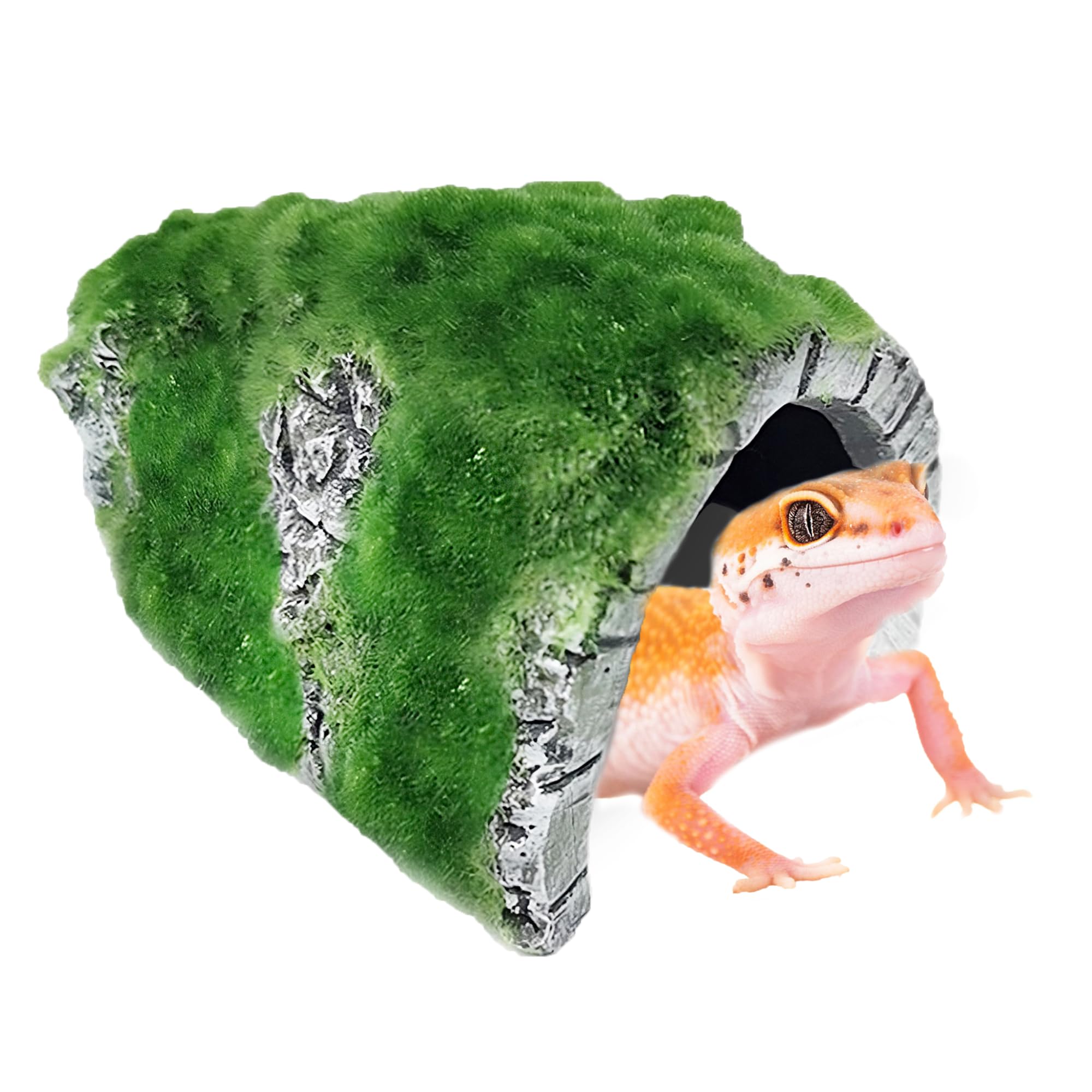 SunGrow durable resin cave with moss remains safe and stable in water.