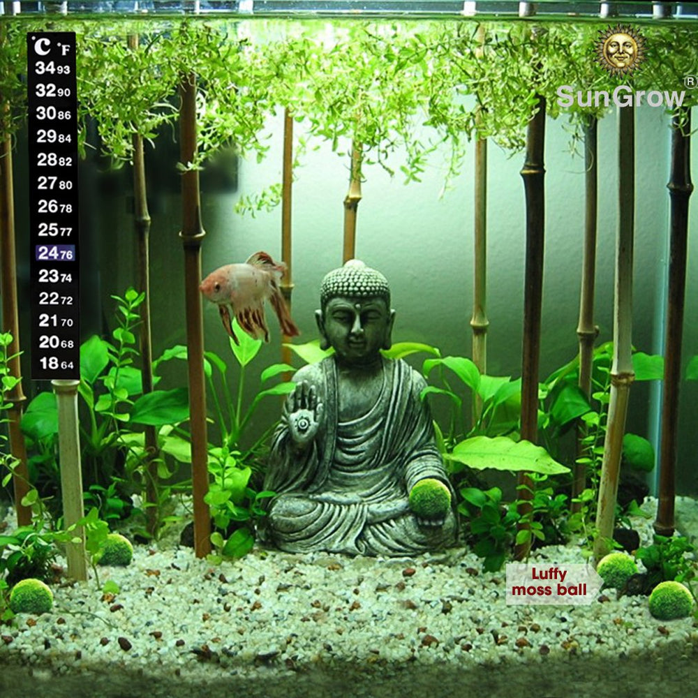 SunGrow Betta thermometer strip with 64-93°F range supports versatile tropical setups.