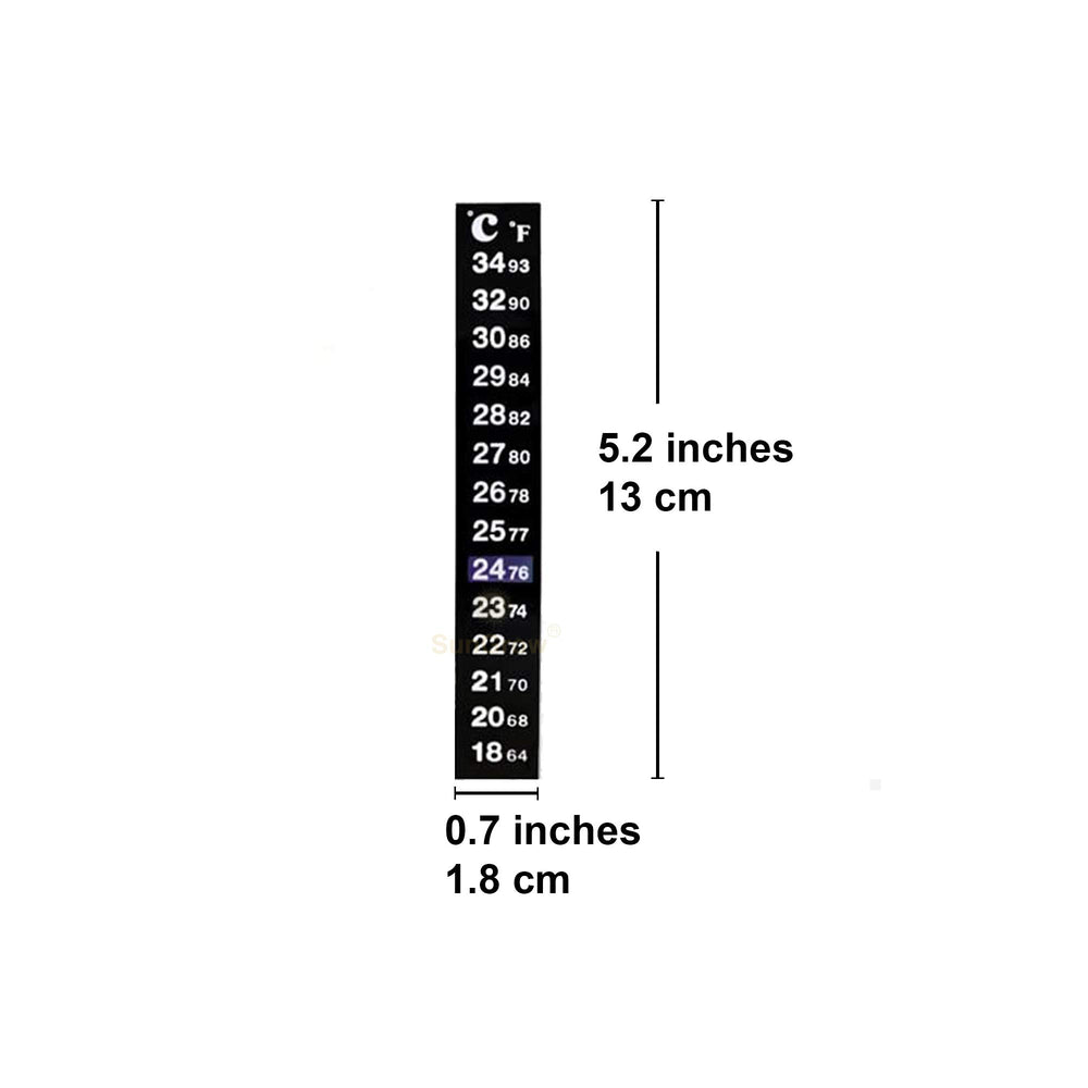 SunGrow Betta thermometer strip peel-off design stays discreet on aquariums.