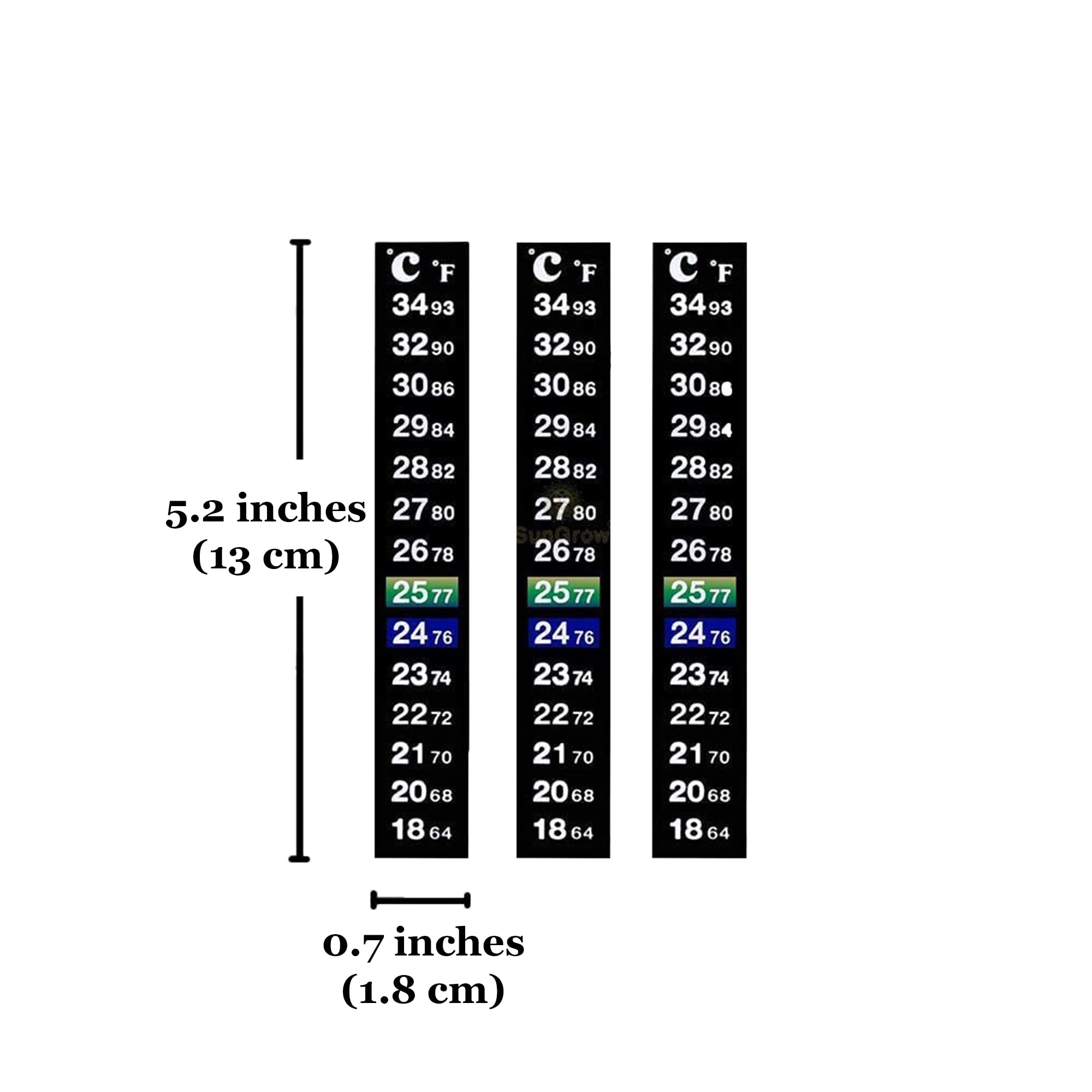 SunGrow Betta thermometer strip peel-stick backing simplifies replacement.