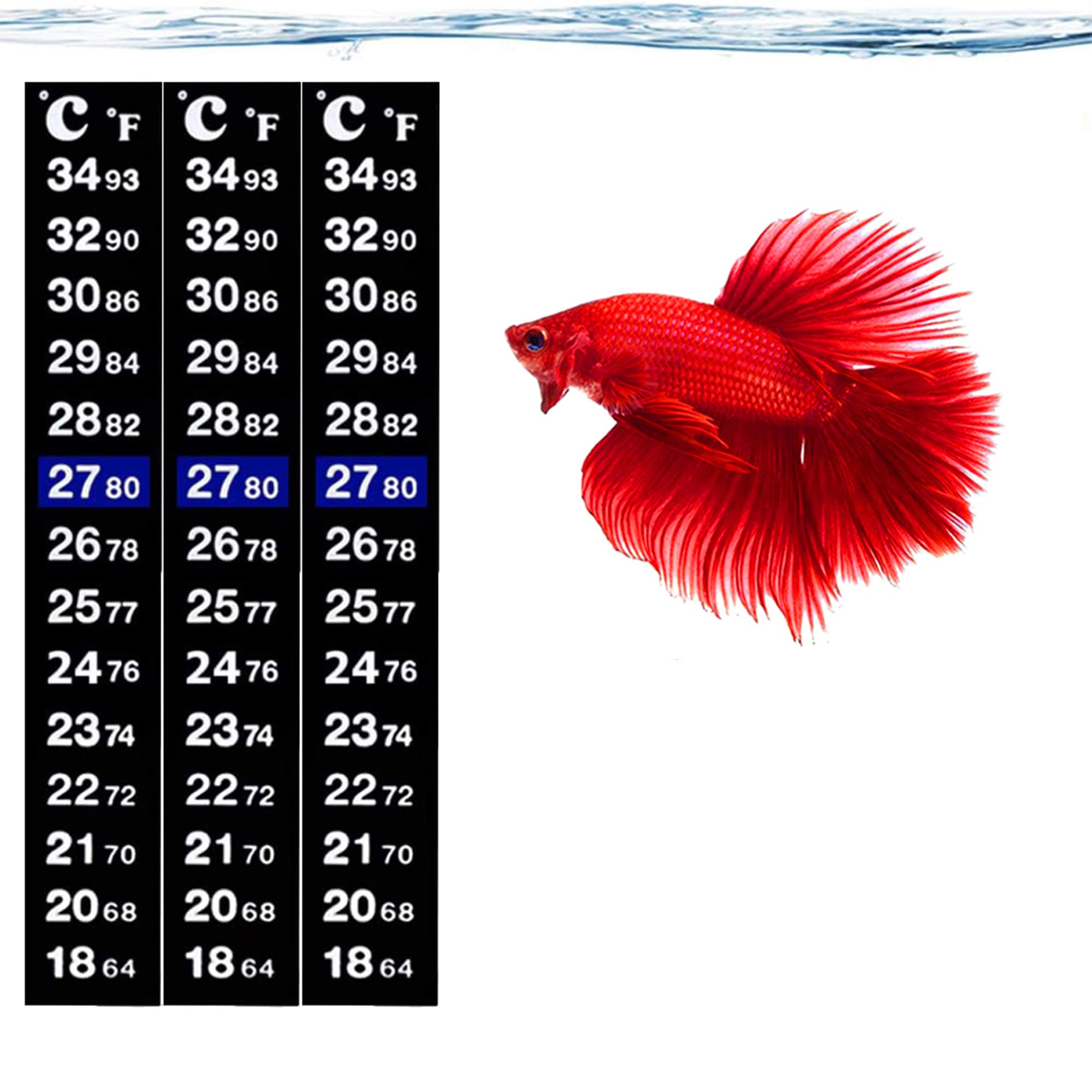SunGrow Betta thermometer strip scale clearly shows range for easy monitoring.