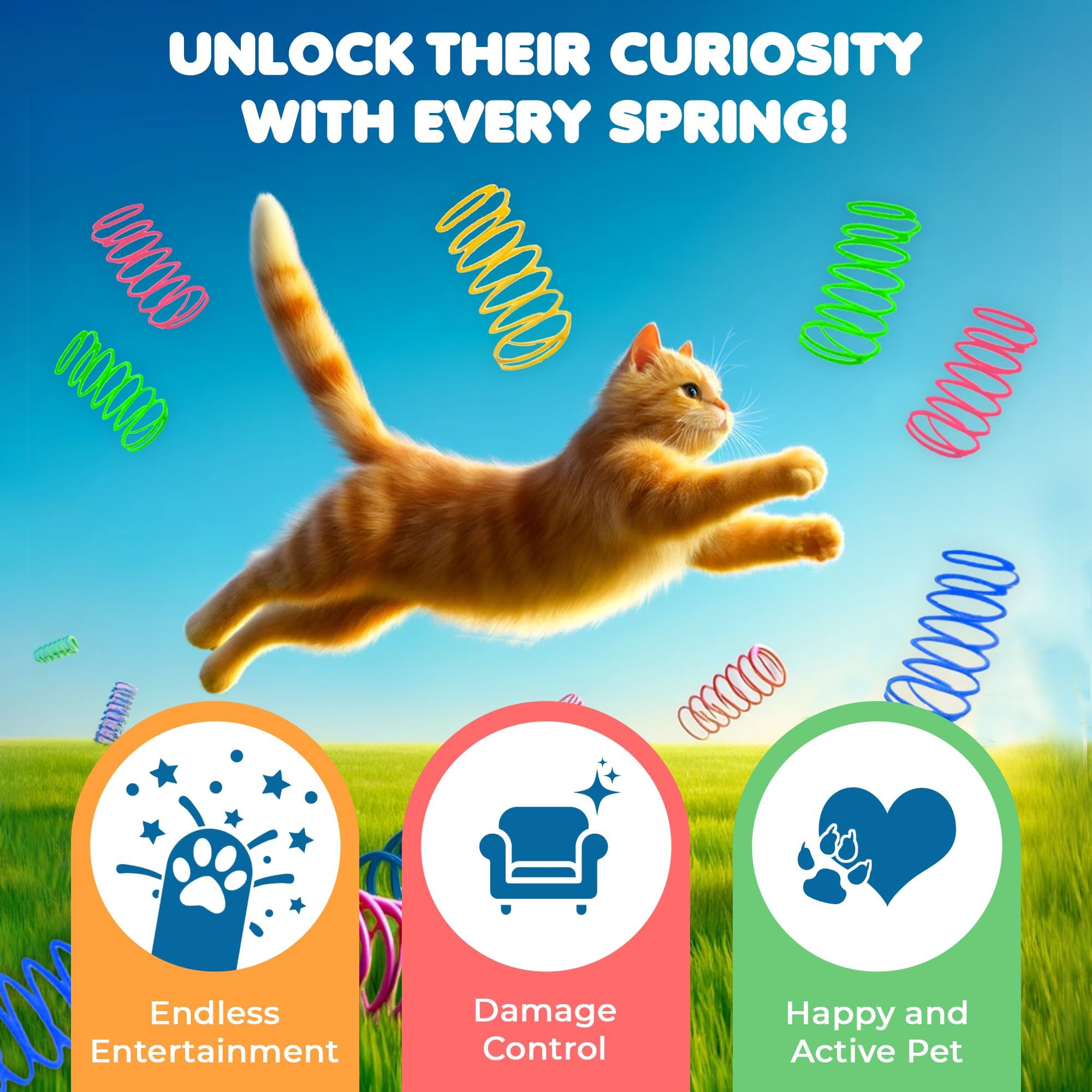 SunGrow Cat Coil Springs bright-colors image supports sensory play and visual stimulation.