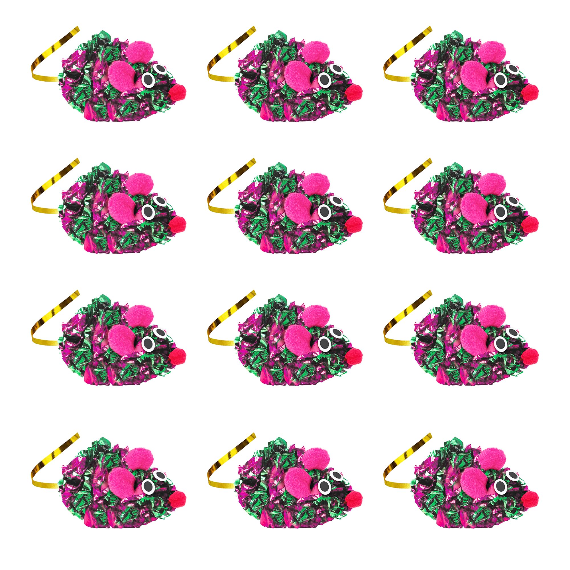 SunGrow Cat Crinkle Mice with gold tail detail – eye-catching feature encourages chasing.