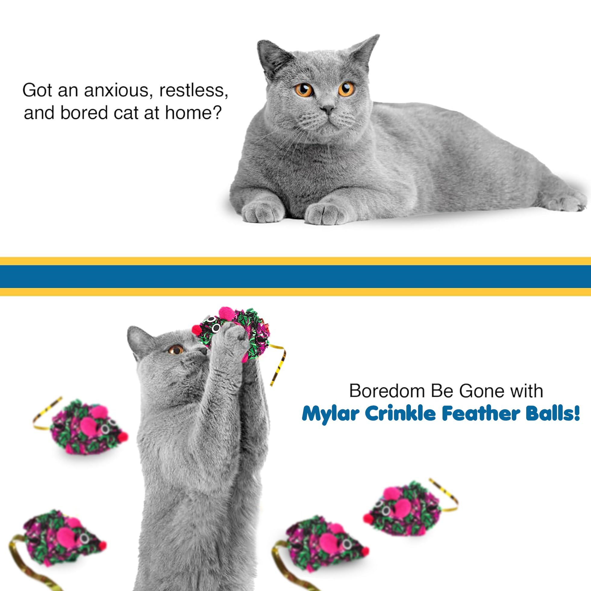 SunGrow Cat Crinkle Mice lightweight design – easy for kittens to bat, carry, and toss.