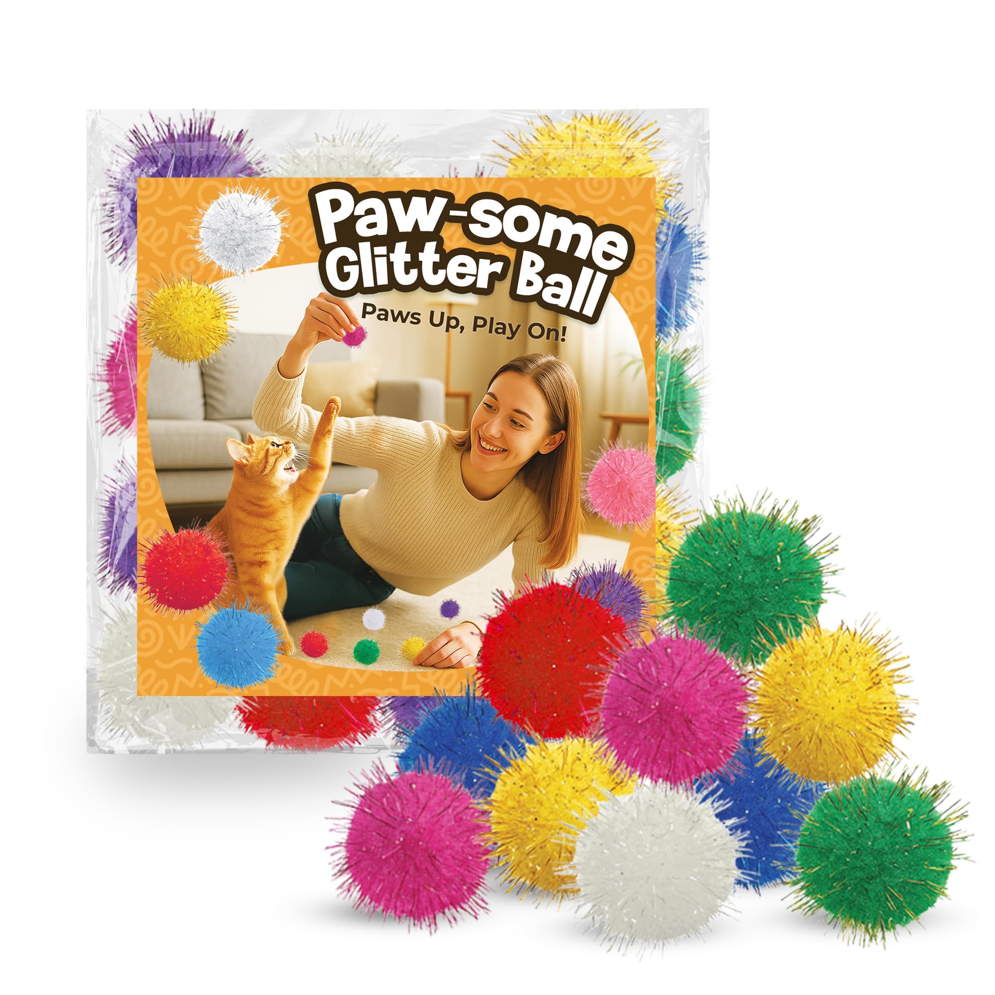 SunGrow Cat Pom Pom Ball 1-inch tight woven yarn, inviting play and exploration