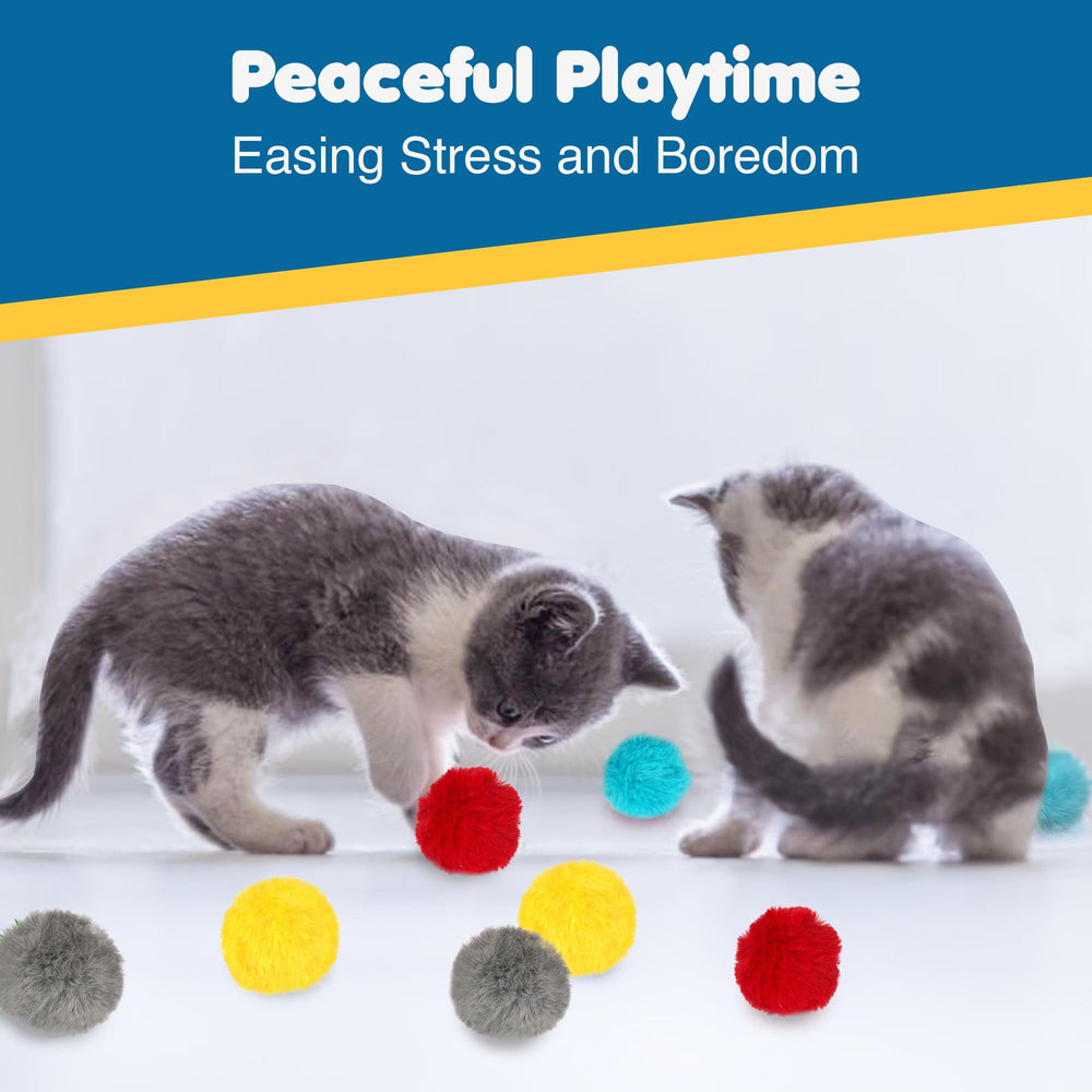 SunGrow 2-inch soft fuzzy pom pom ball offers gentle paw-friendly play.
