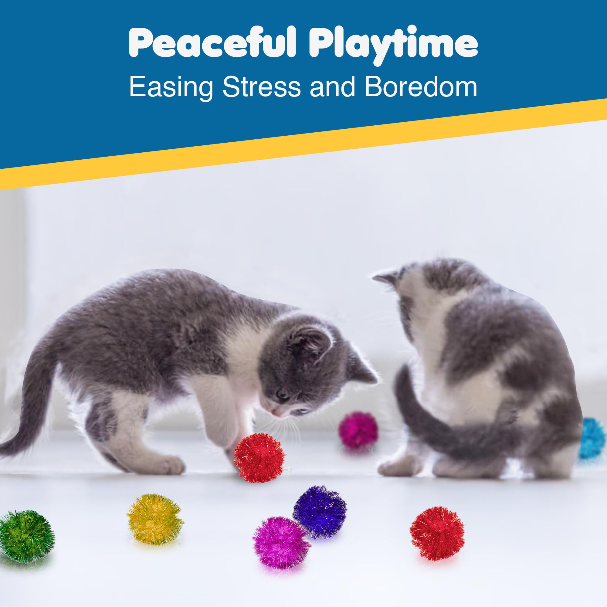 SunGrow Cat Pom Pom Ball with tinsel glitter surface enhances visual tracking and engagement