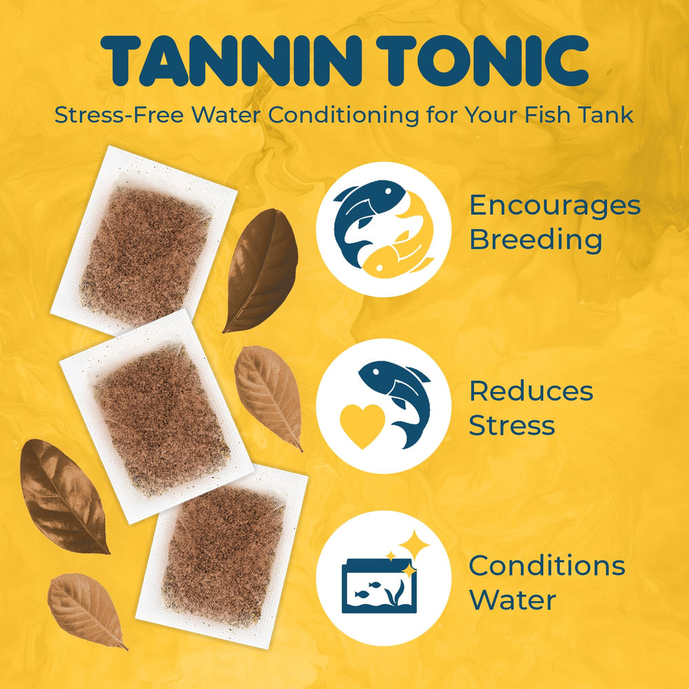 SunGrow Catappa Bags in a 10-gallon tank showing tannin release
