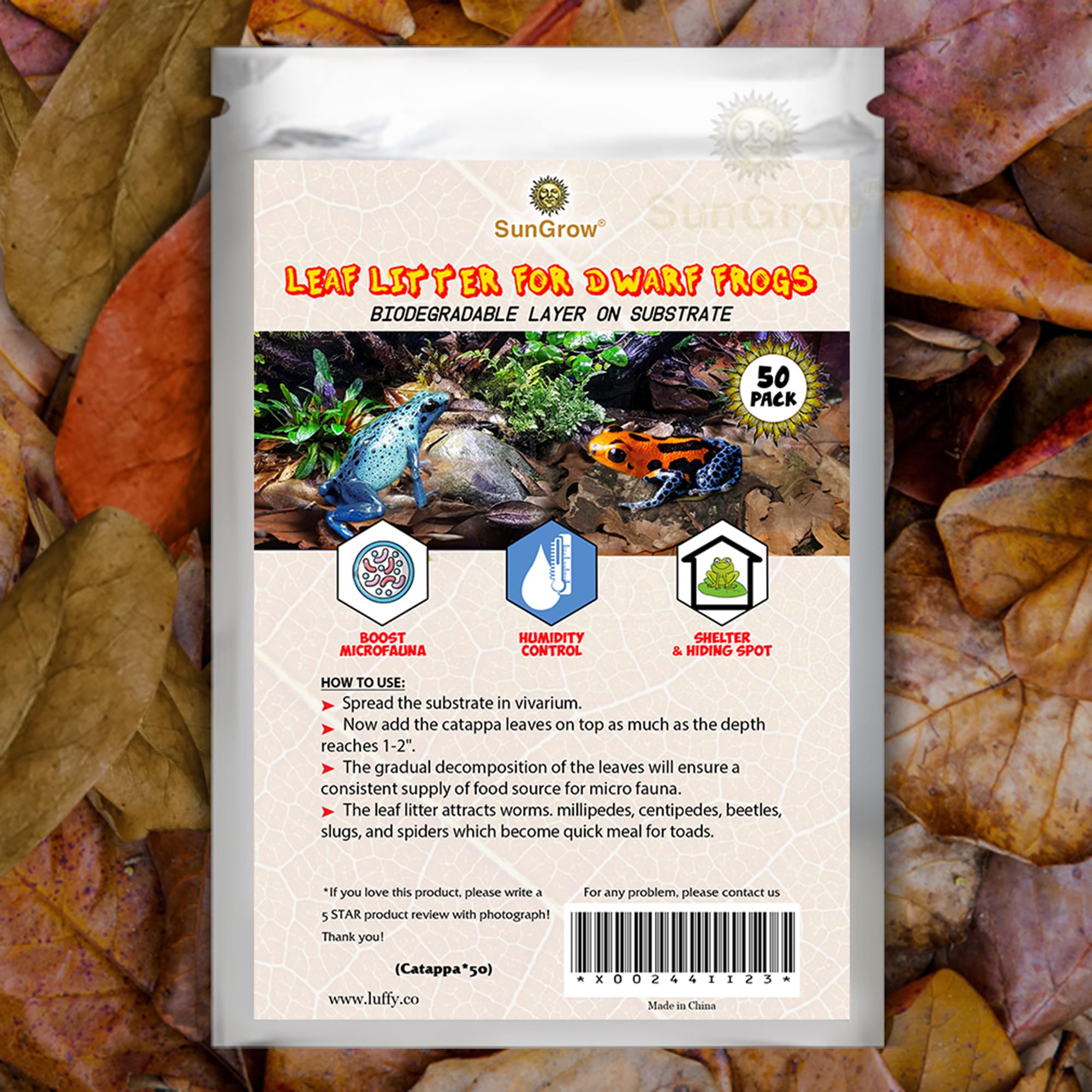 SunGrow leaf litter thermal cover closeup highlights stable microclimate benefits.