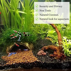 SunGrow Coconut Aquarium Shrimp Cave rustic charm enhances tank aesthetics