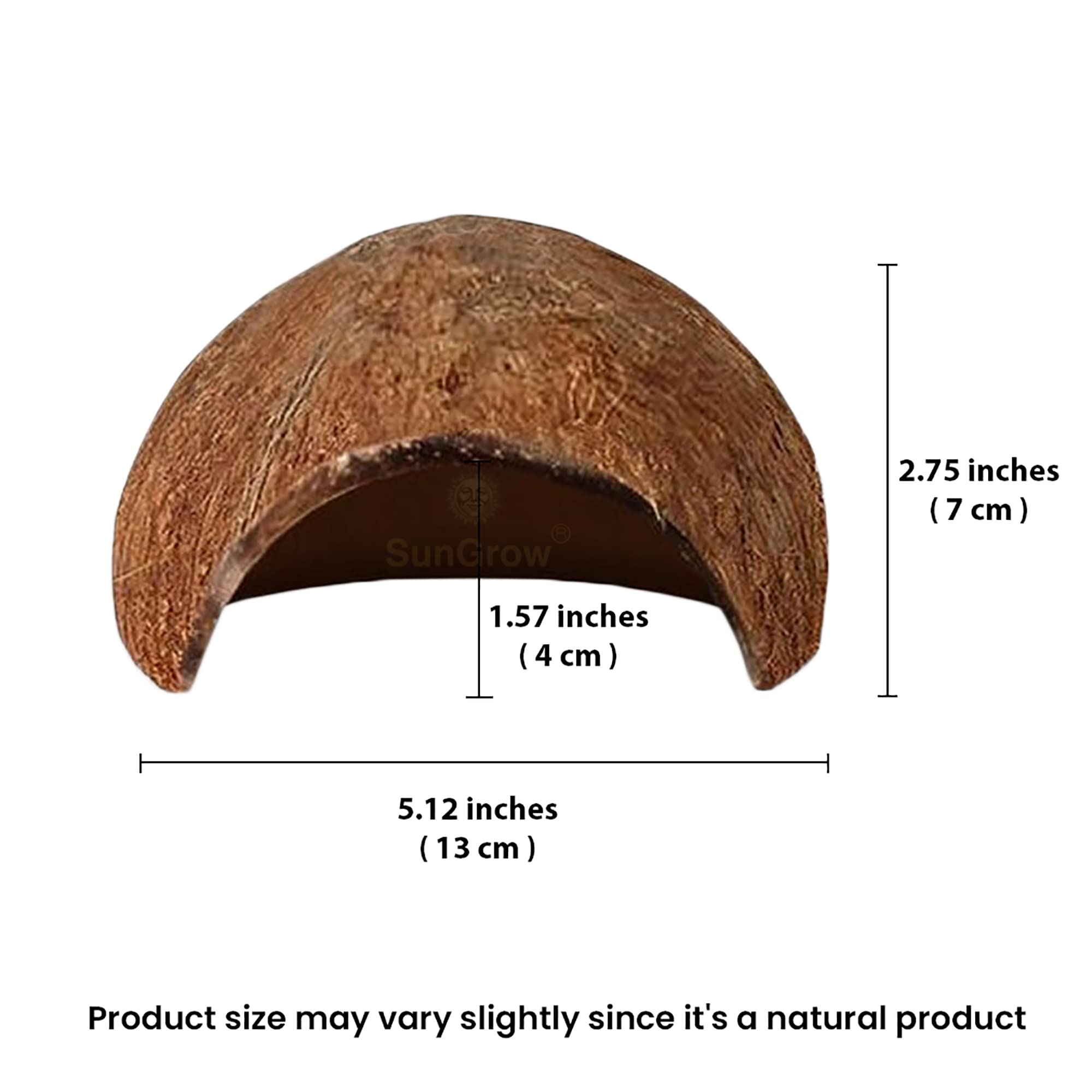 SunGrow Coconut Hut 5x3 inch size fits compact tanks.