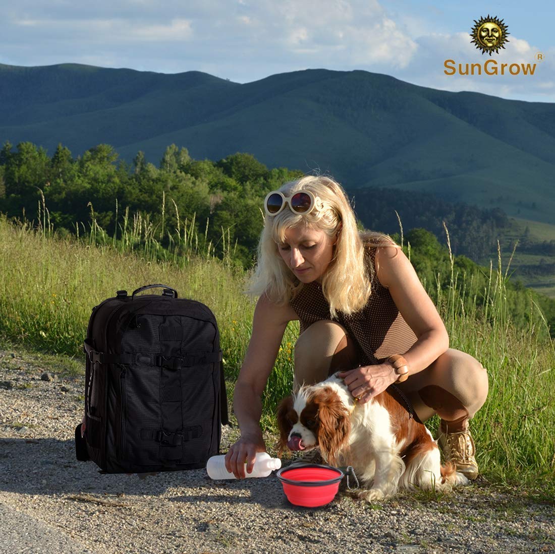 SunGrow collapsible dog travel bowls with carabiner clip for easy transport.