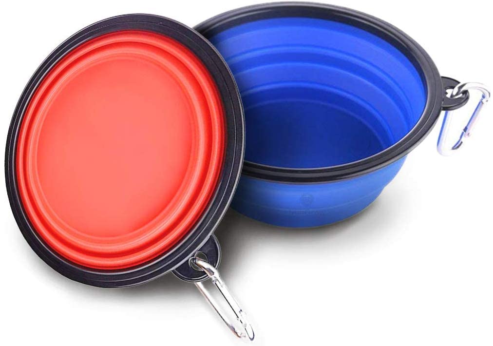 SunGrow collapsible dog travel bowls extended for convenient on-the-go feeding.