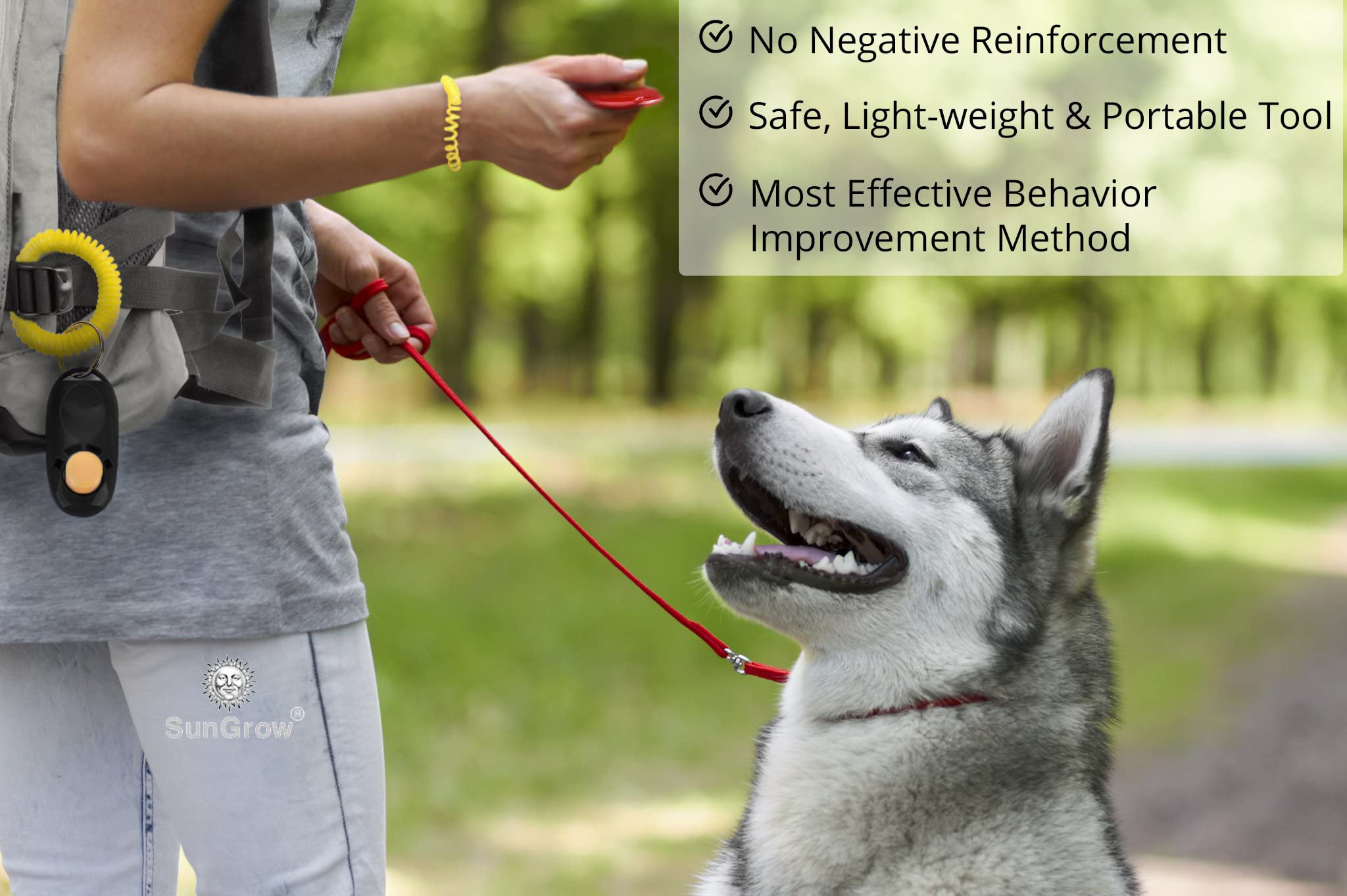 SunGrow compact dog clicker fits in palm for focused training