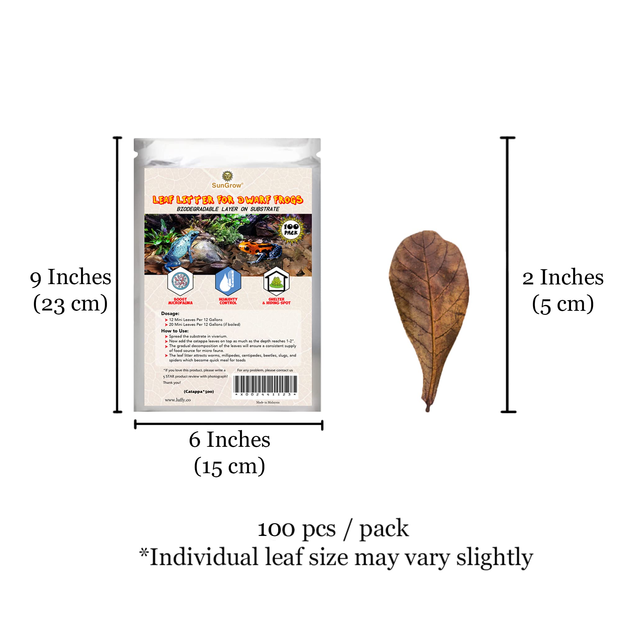 SunGrow leaf litter helps keep frogs clean by reducing mud.