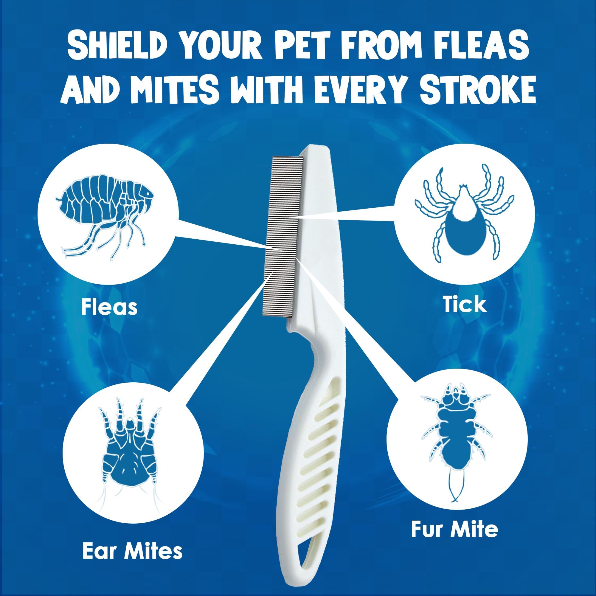SunGrow detangling pet comb in use on dogs and cats for faster grooming.