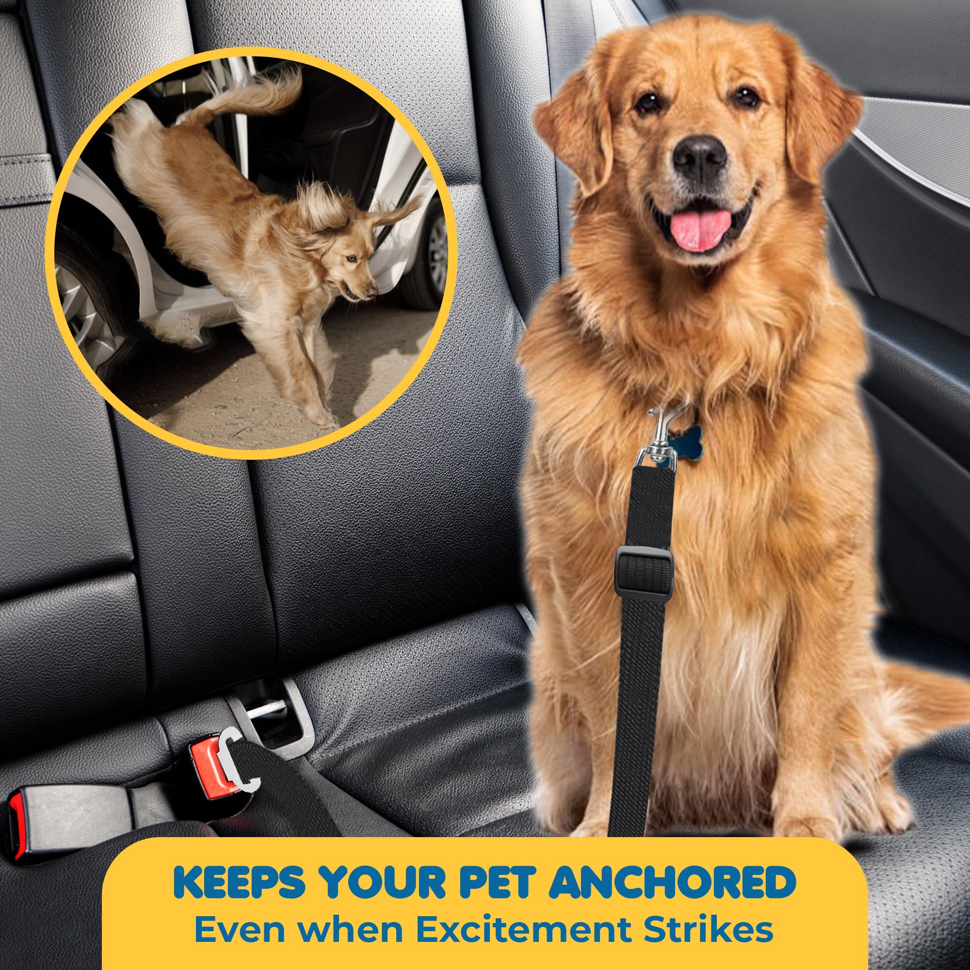 SunGrow dog seatbelt adjustable straps fit various dog sizes