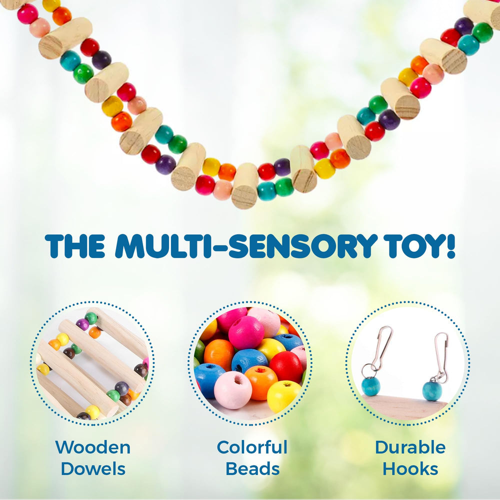 SunGrow dyed wooden beads in vibrant colors attracting birds during play