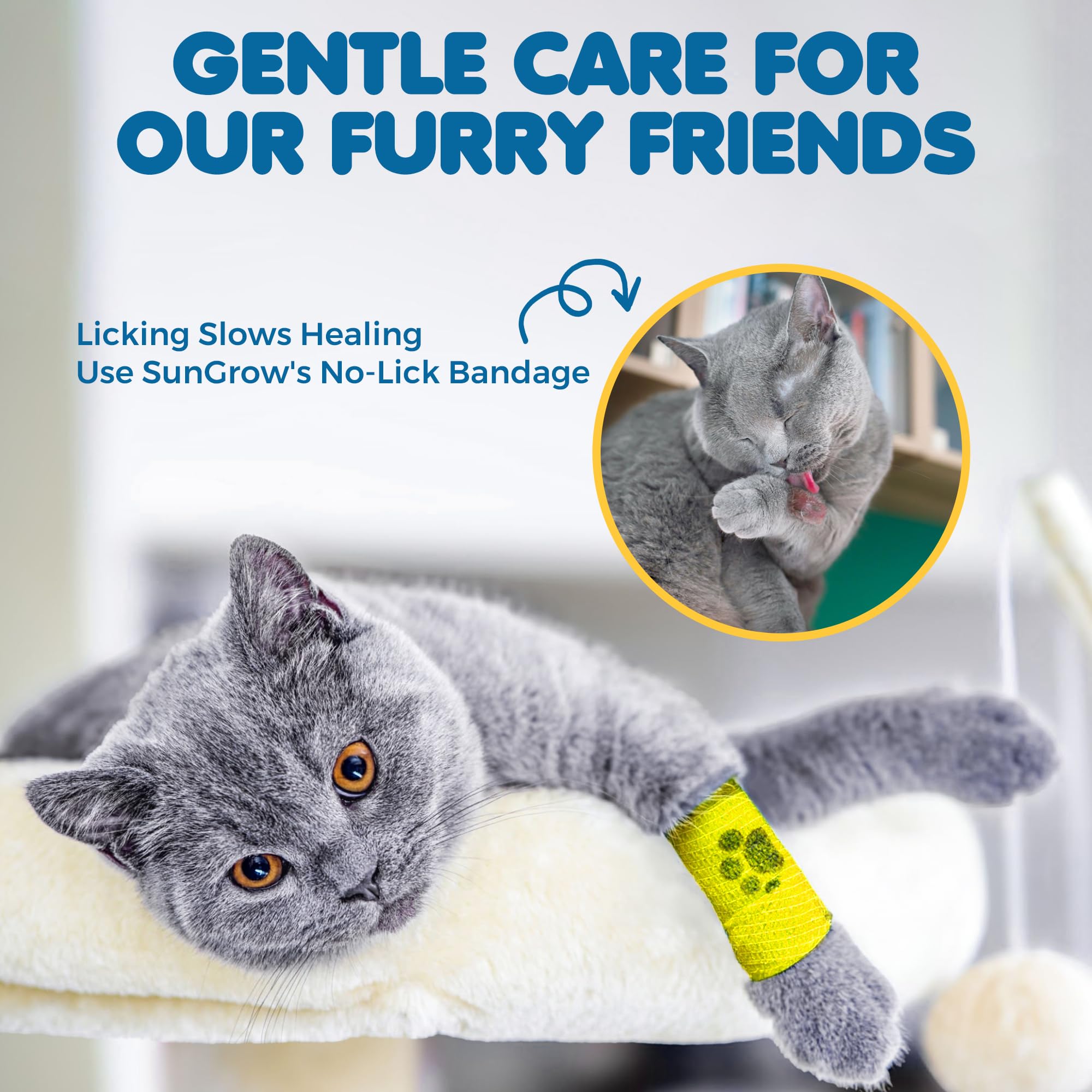 SunGrow fur-friendly bandage sticks to itself, avoiding fur pulling.