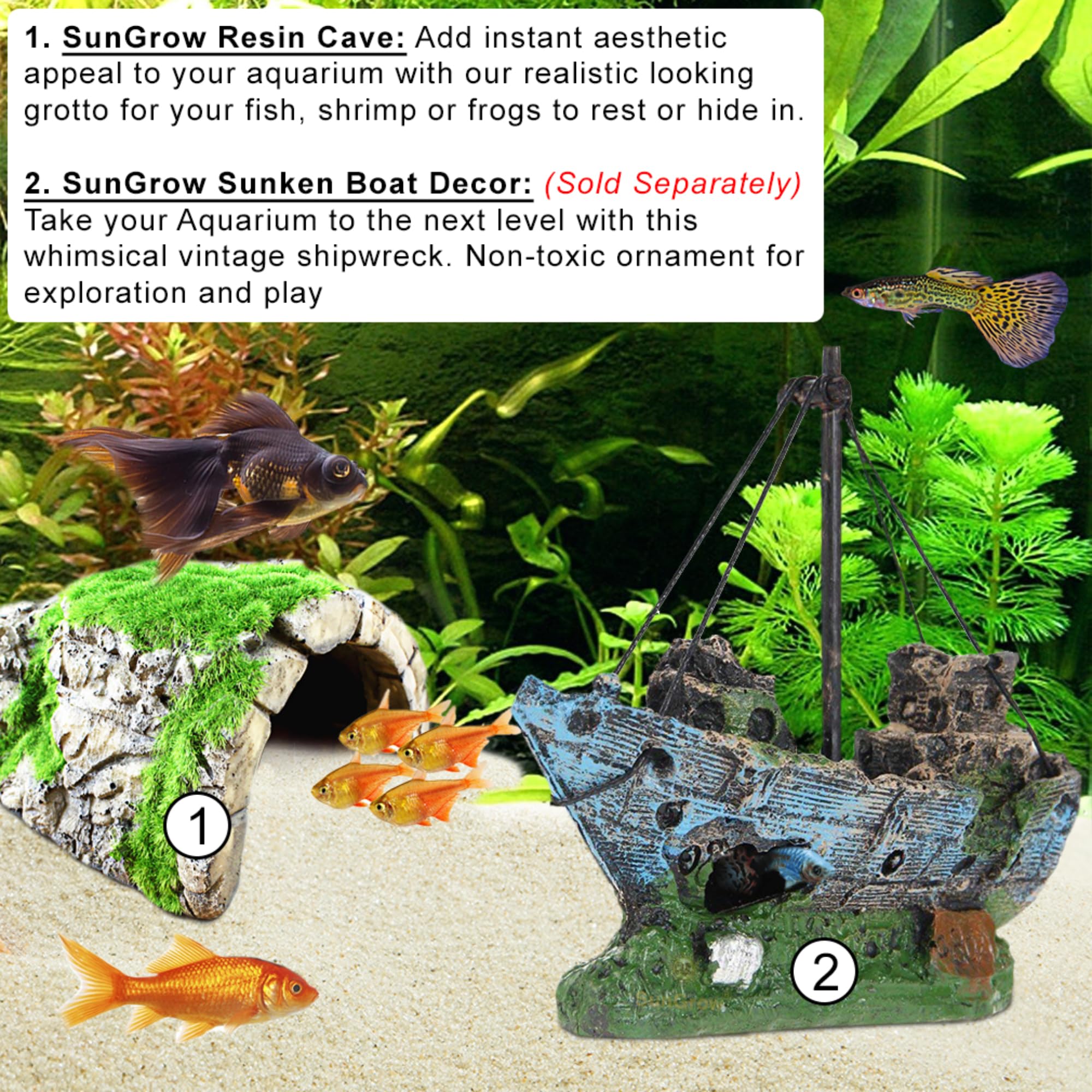 SunGrow axolotl-friendly dwelling decoration suited for aquatic species.