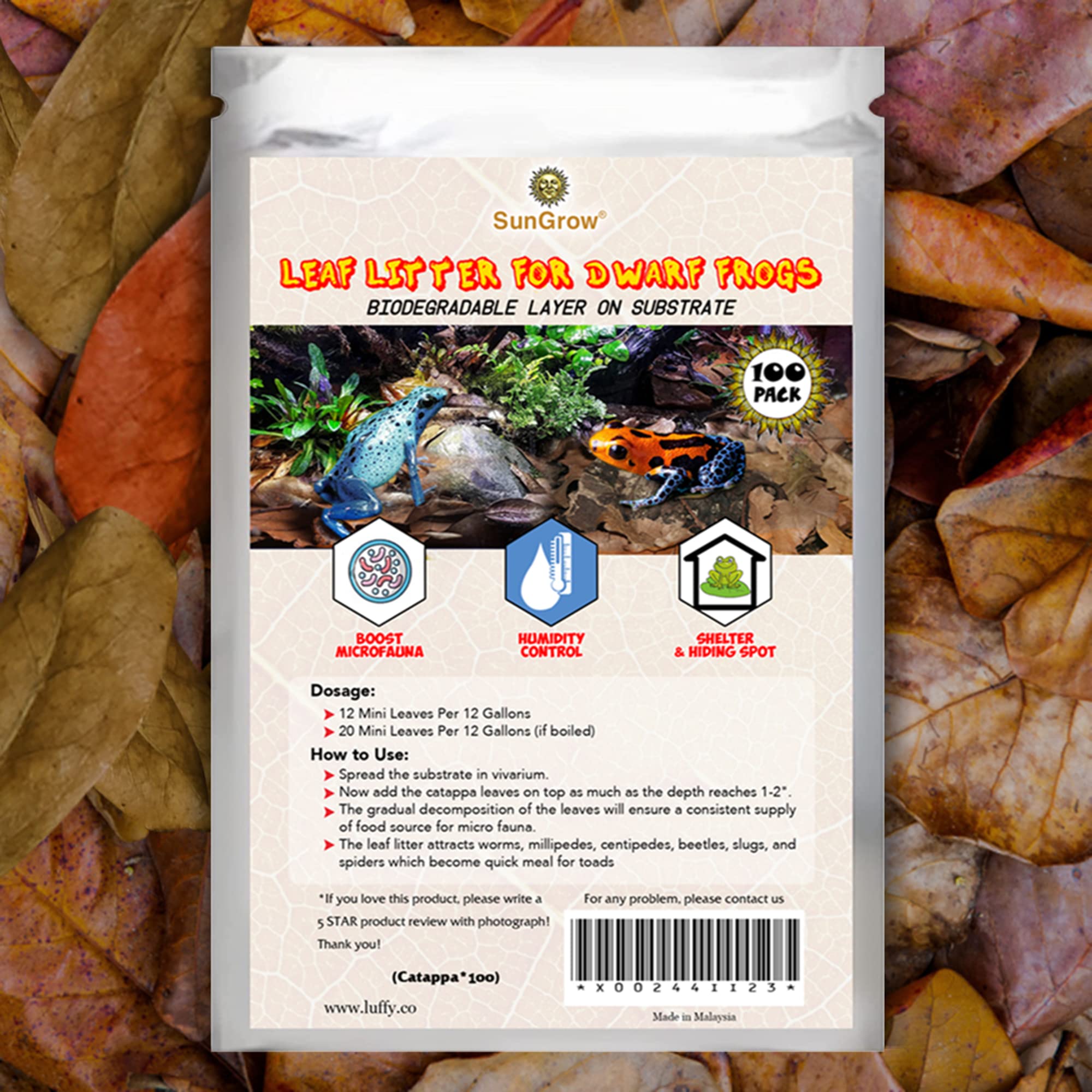 SunGrow leaf litter offers thermal cover to stabilize terrarium temperatures.